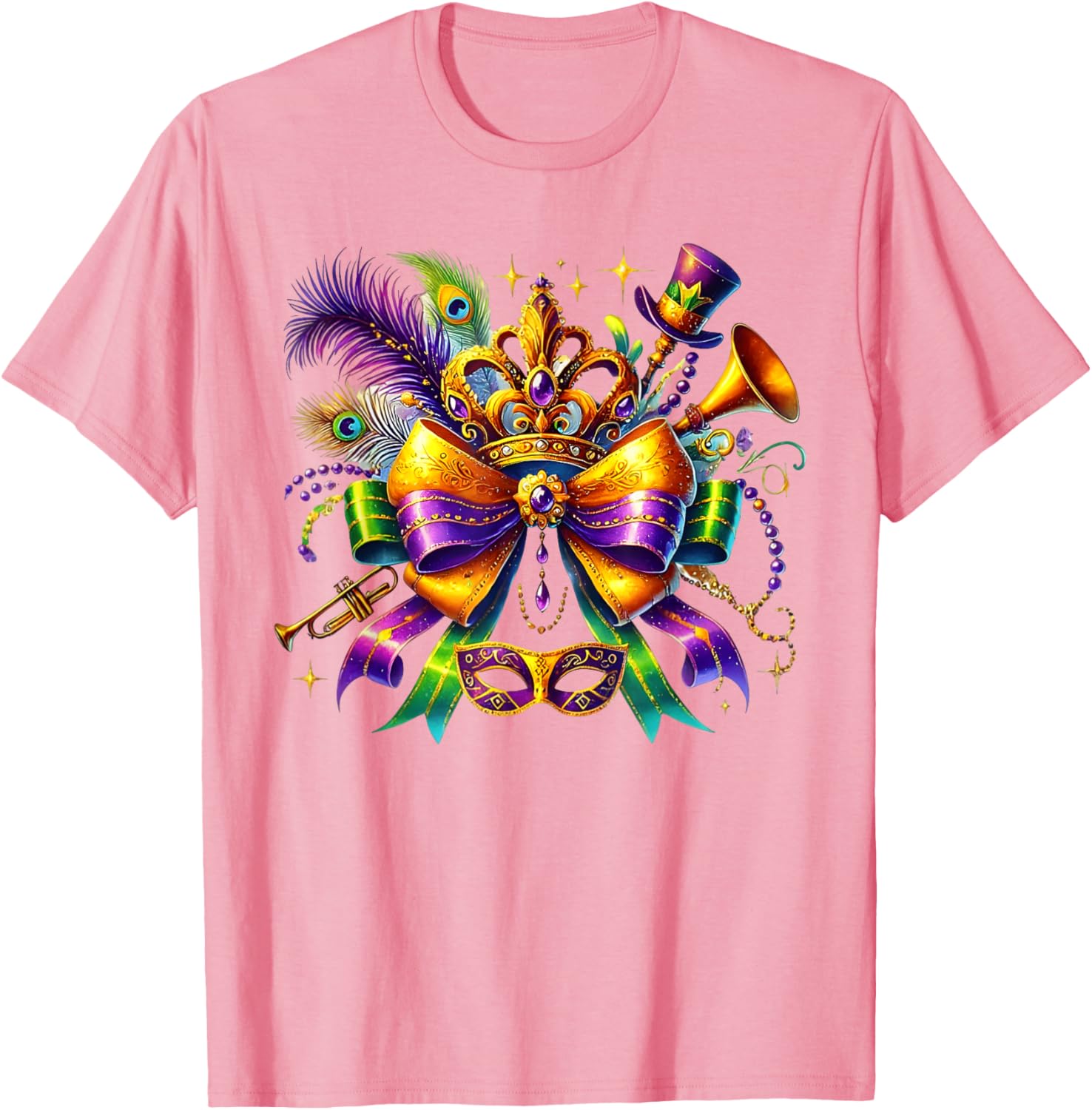 Mardi Gras Coquette Bow T-Shirt for Women and Girls - Festive Style - 3