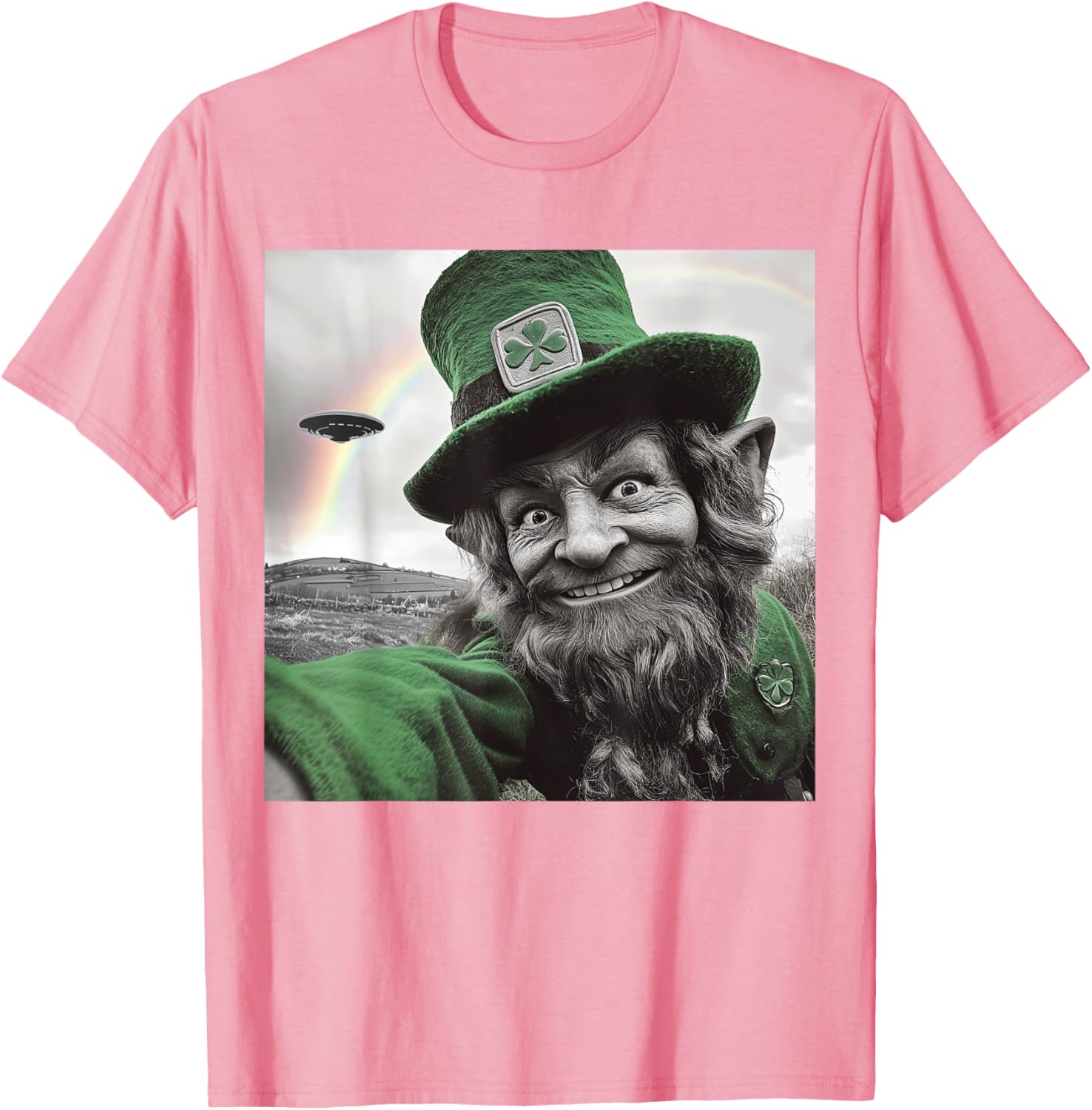 Funny St Patricks Day Rainbow Leprechaun UFO Selfie T-Shirt for Everyone - 28