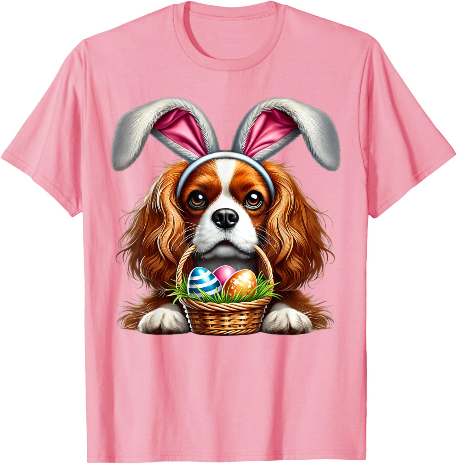 Cute Bunny Ear Cavalier King Charles Spaniel Easter Eggs T-Shirt - 4