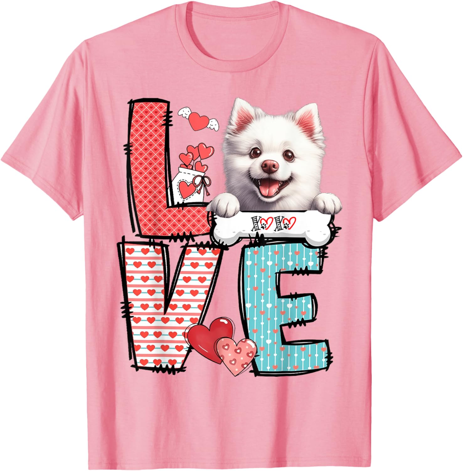 Love American Eskimo Dog Valentine's Day T-Shirt for Dog Lovers - 7
