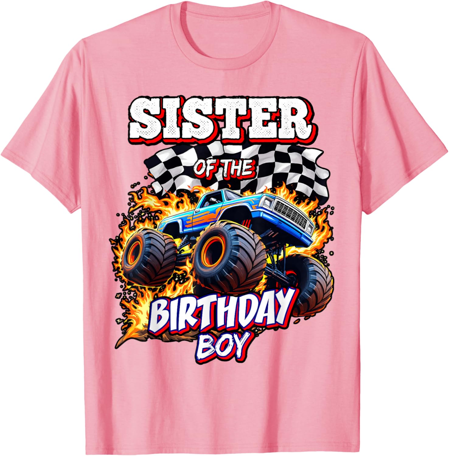Sister of the Birthday Boy Monster Truck T-Shirt for Fun Celebrations - 14