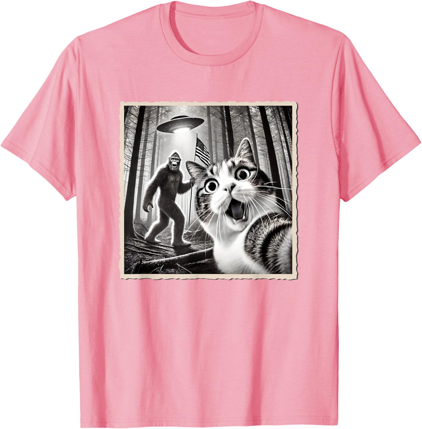 Funny Bigfoot Cat 4th of July American Flag T-Shirt for Patrotic Fun - 19