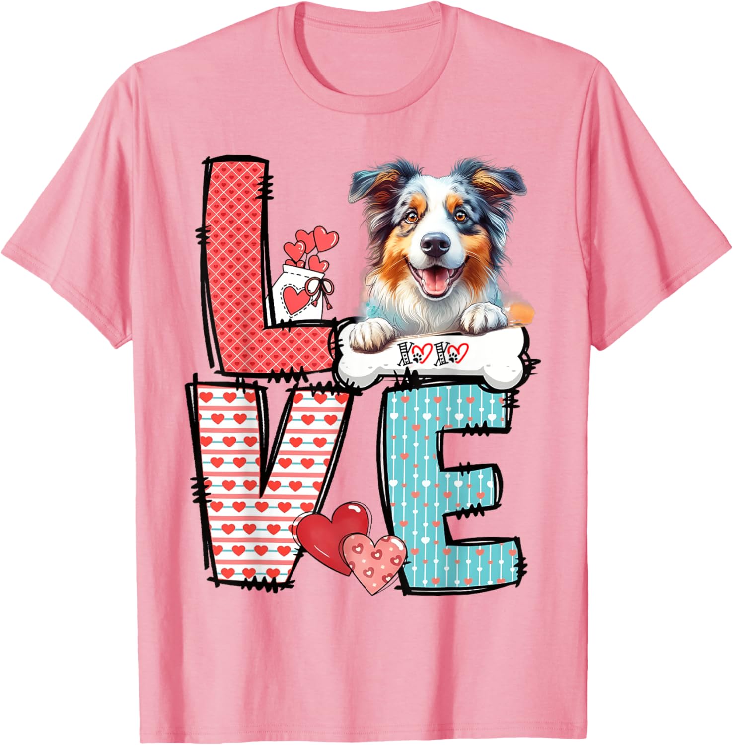Love Australian Shepherd Dog Happy Valentine's Day T-Shirt for Dog Lovers - 9