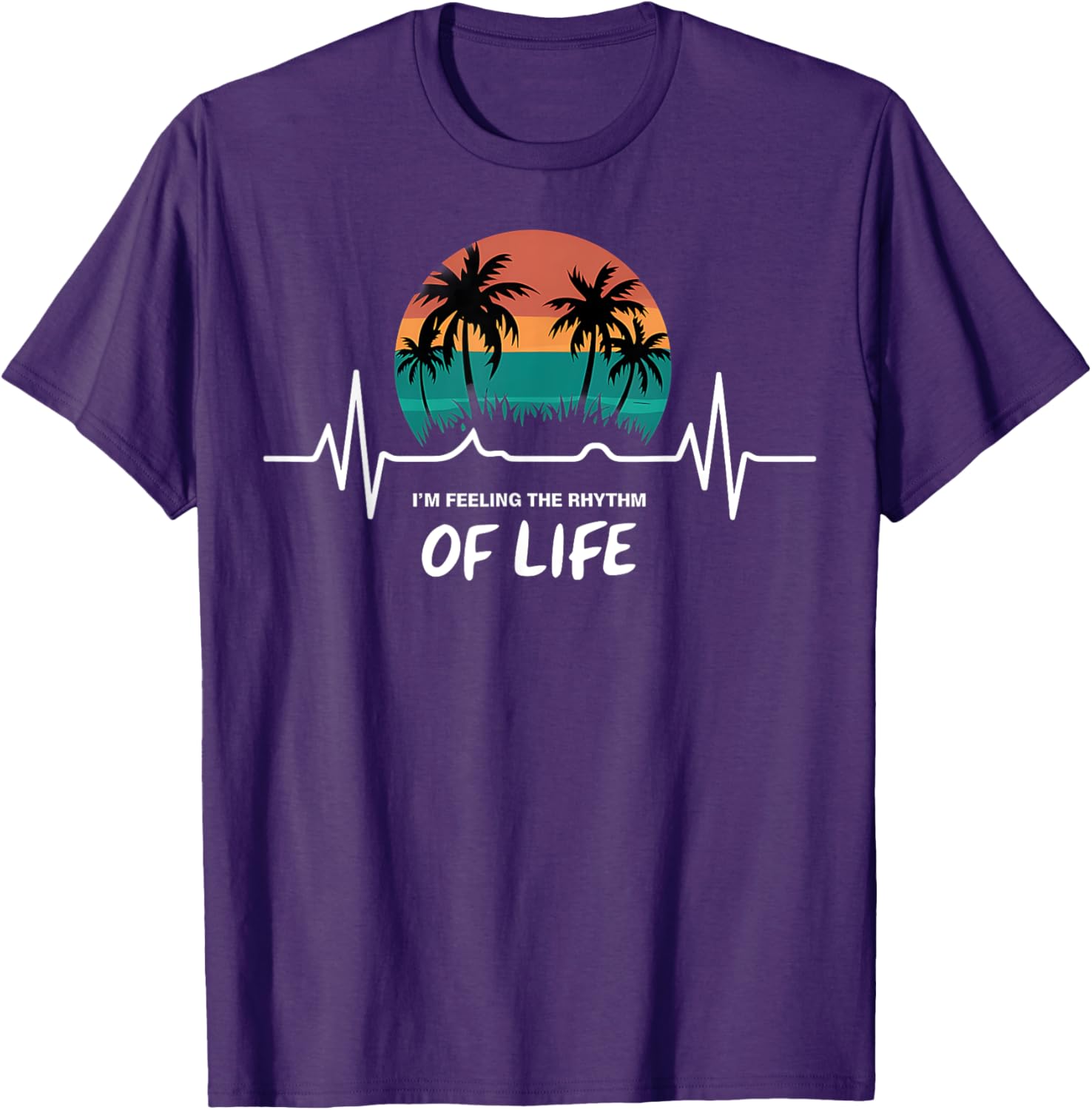 Palm Tree Sunset Heartbeat T-Shirt - Embrace the Rhythm of Life - 1