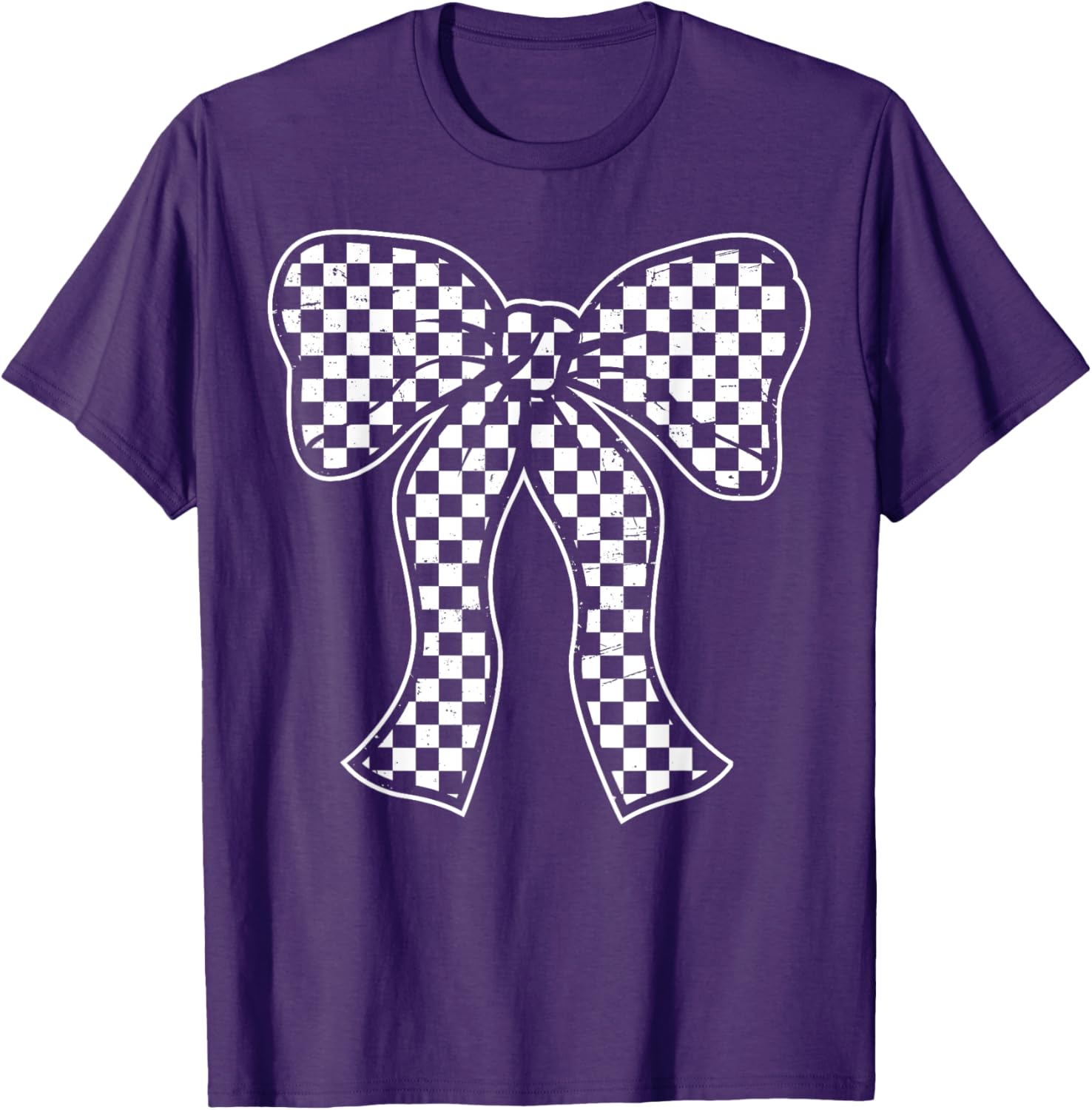 Cute Checkered Bow Flag T-Shirt for Women - Race Car Racing Style - 7