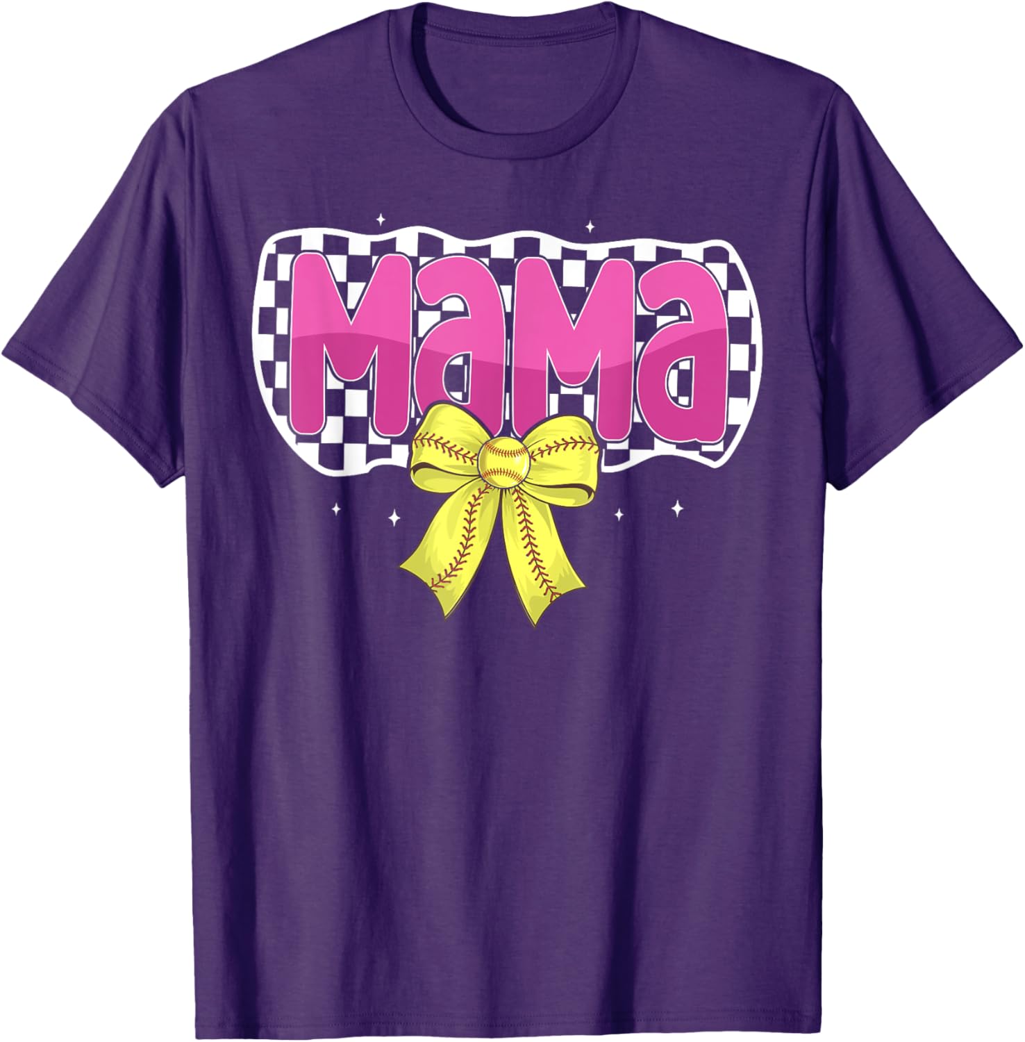 Softball Mom Coquette Bow Checkered Sport T-Shirt for Proud Mama - 14