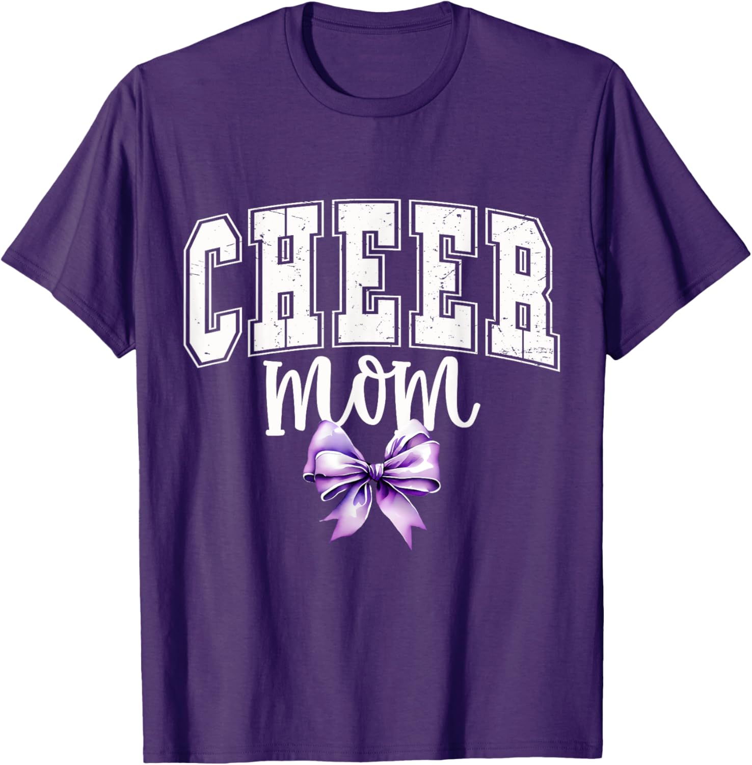 Cheer MOM Coquette Purple Bow Cheerleader T-Shirt for Supportive Moms - 17