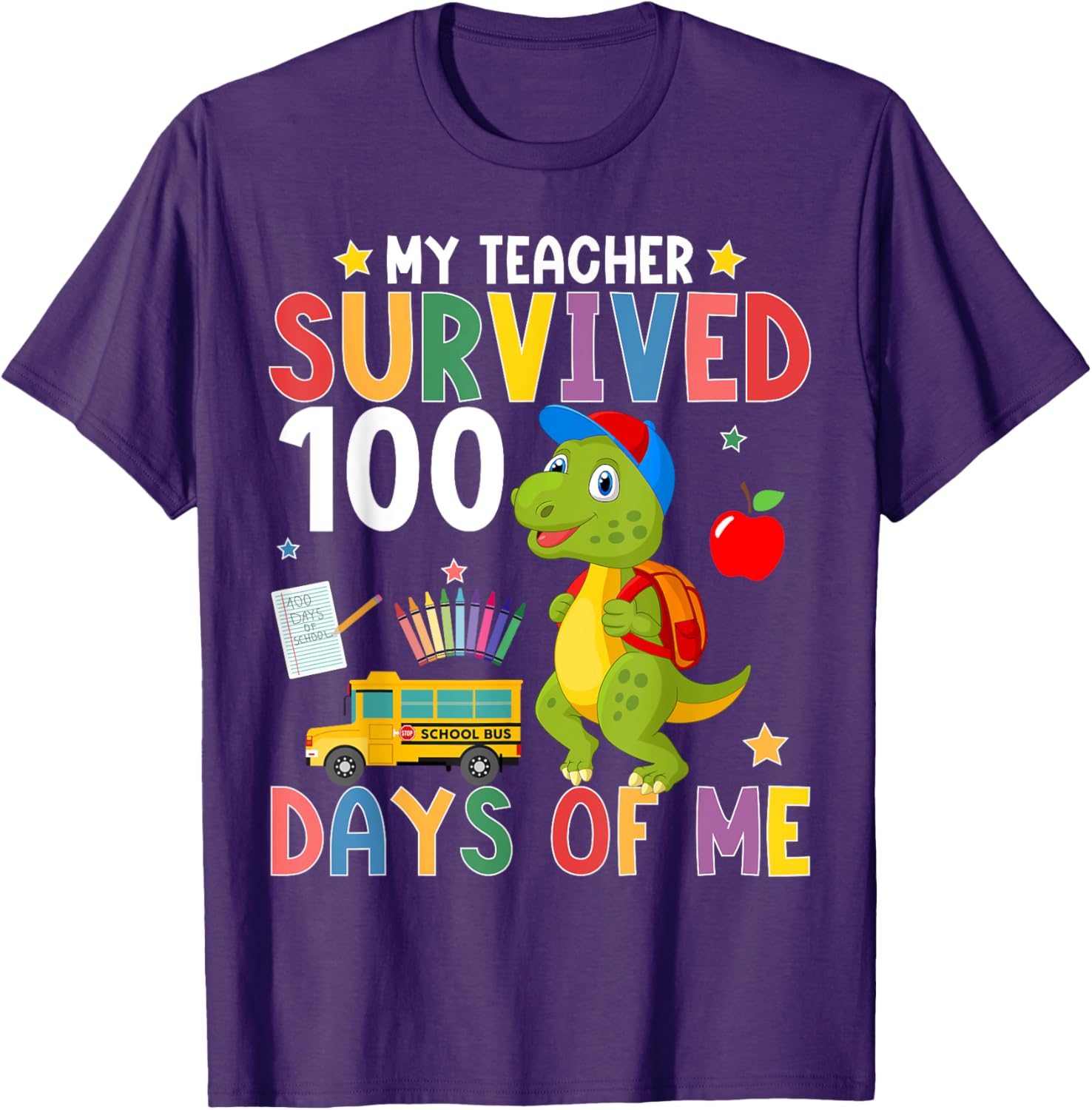 My Teacher Survived 100 Days Dino T-Shirt for 100th Day of School - 6