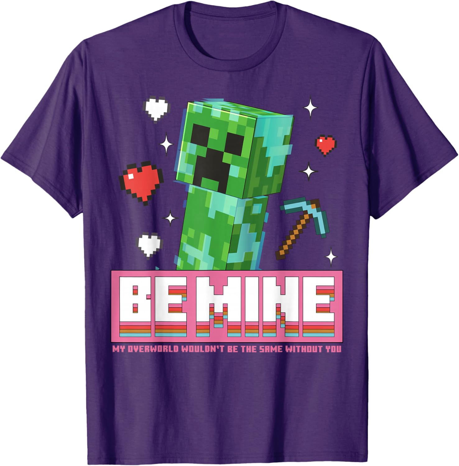 Minecraft Be Mine Valentine's Day Creeper Art T-Shirt for Gamers - 10