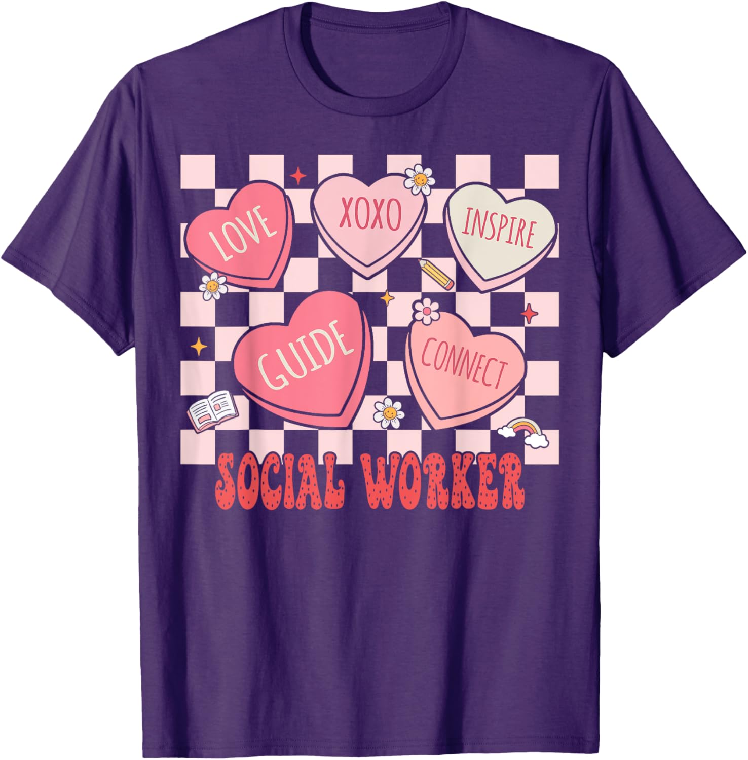 Retro Valentine Social Worker Hearts T-Shirt for Women - Cute Gift - 9