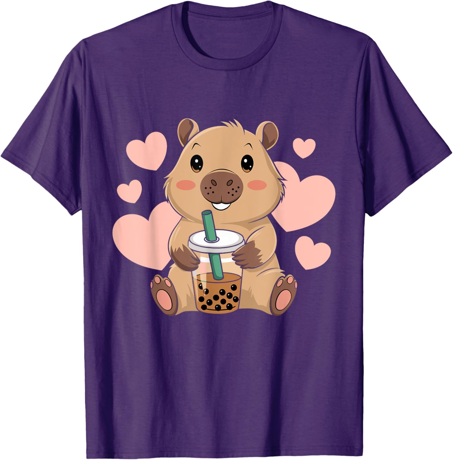 Cute Capybara Boba Tea T-Shirt for Women and Girls - Adorable Bubble Rodent Design - 3