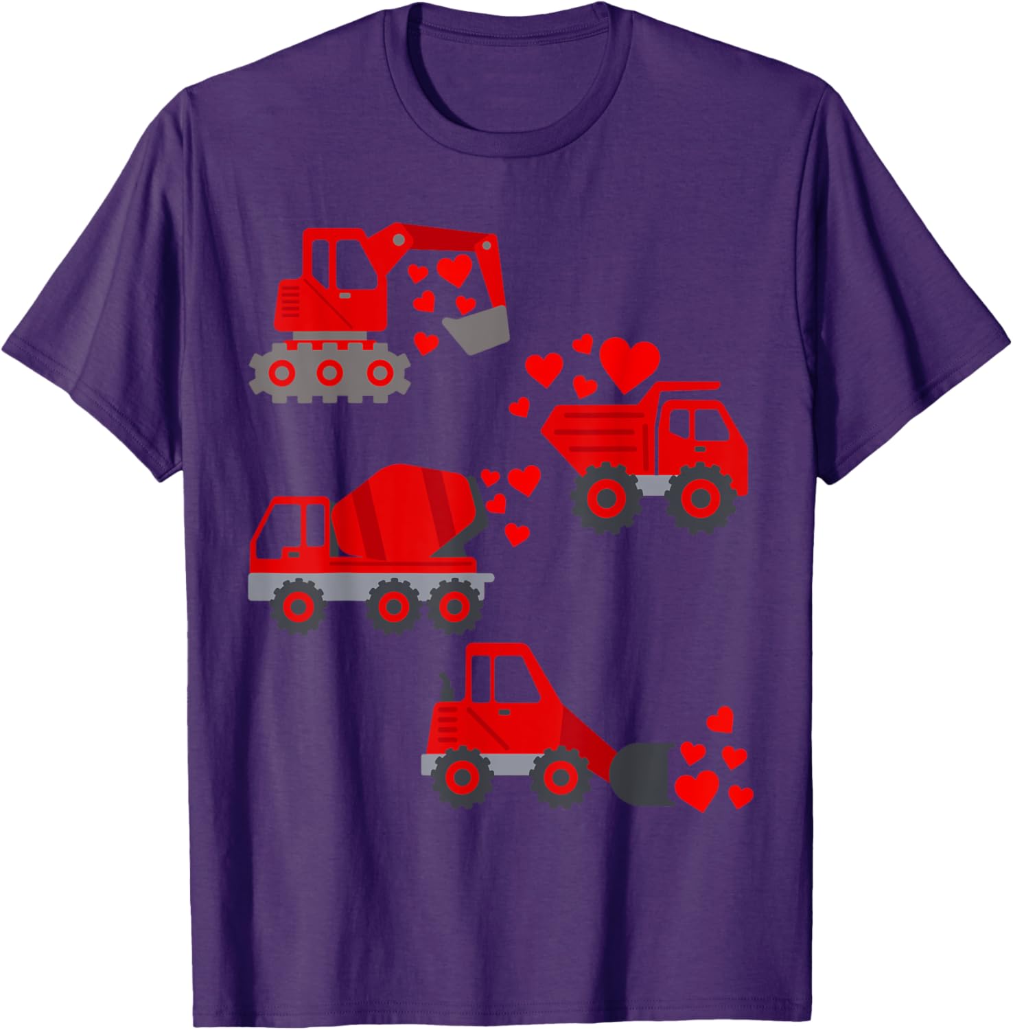 Funny Valentine's Day Construction Trucks Hearts T-Shirt for Boys - 11