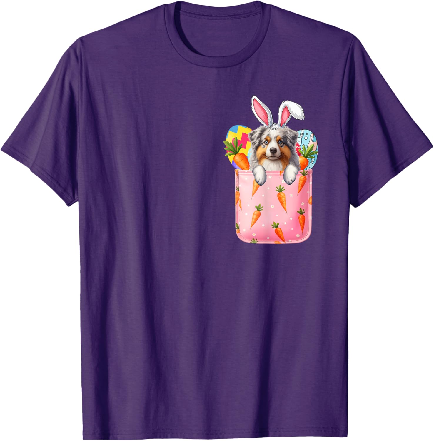 Easter Bunny Australian Shepherd Carrots Pocket T-Shirt for Pet Lovers - 4