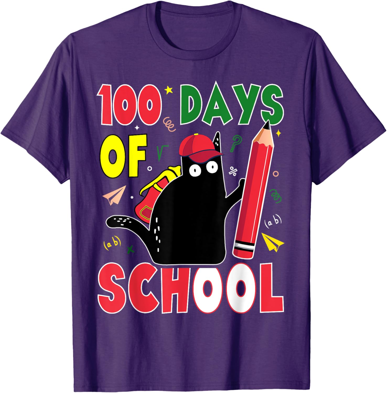Funny Cat 100 Days of School T-Shirt for Kids and Adults - 23