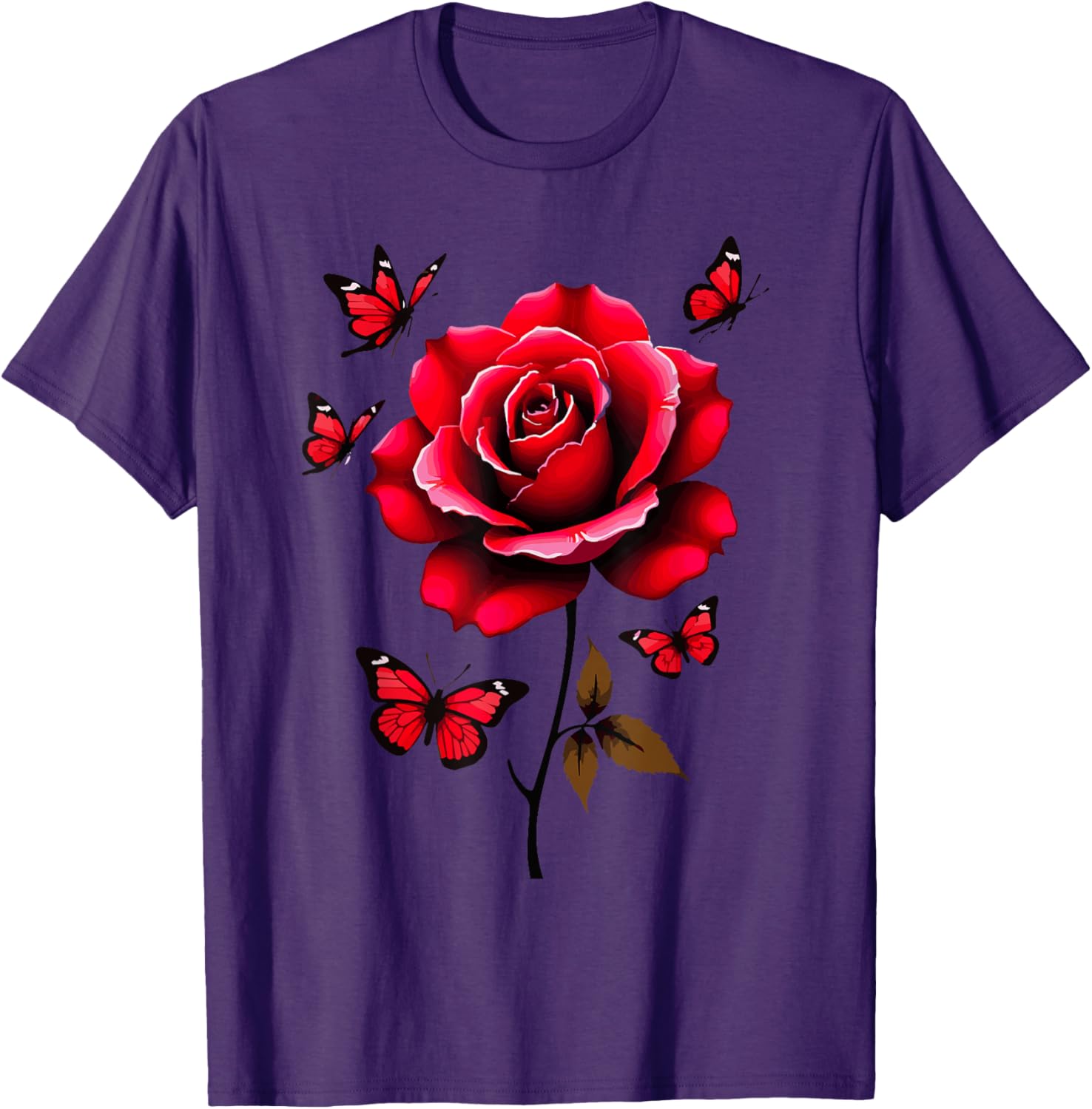 Red Rose and Butterflies Floral Spring T-Shirt for Aesthetic Lovers - 13