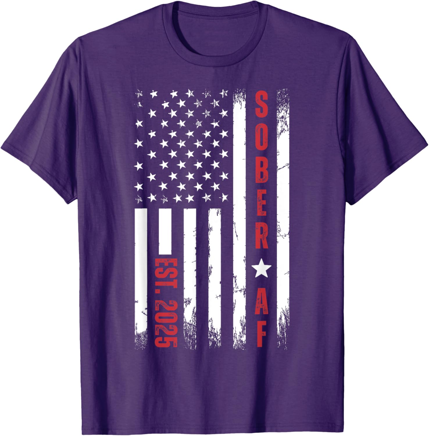 Sober AF US Flag T-Shirt for Supporters of Sobriety and Recovery - 13