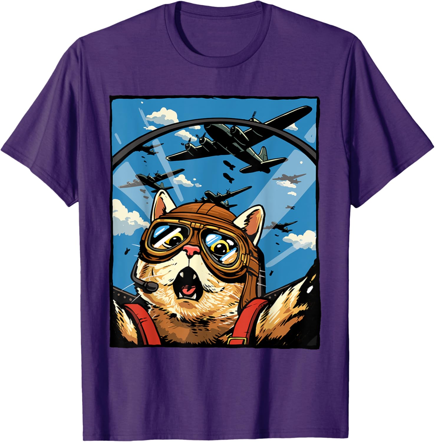 Funny Cat Pilot Jet Fighter T-Shirt for Cat Lovers and Meme Fans - 20