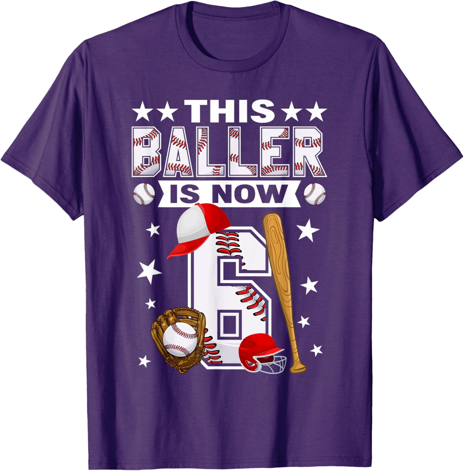 Cute 6 Year Old Baseball Lovers Boys T-Shirt for Kids Fun Style - 6