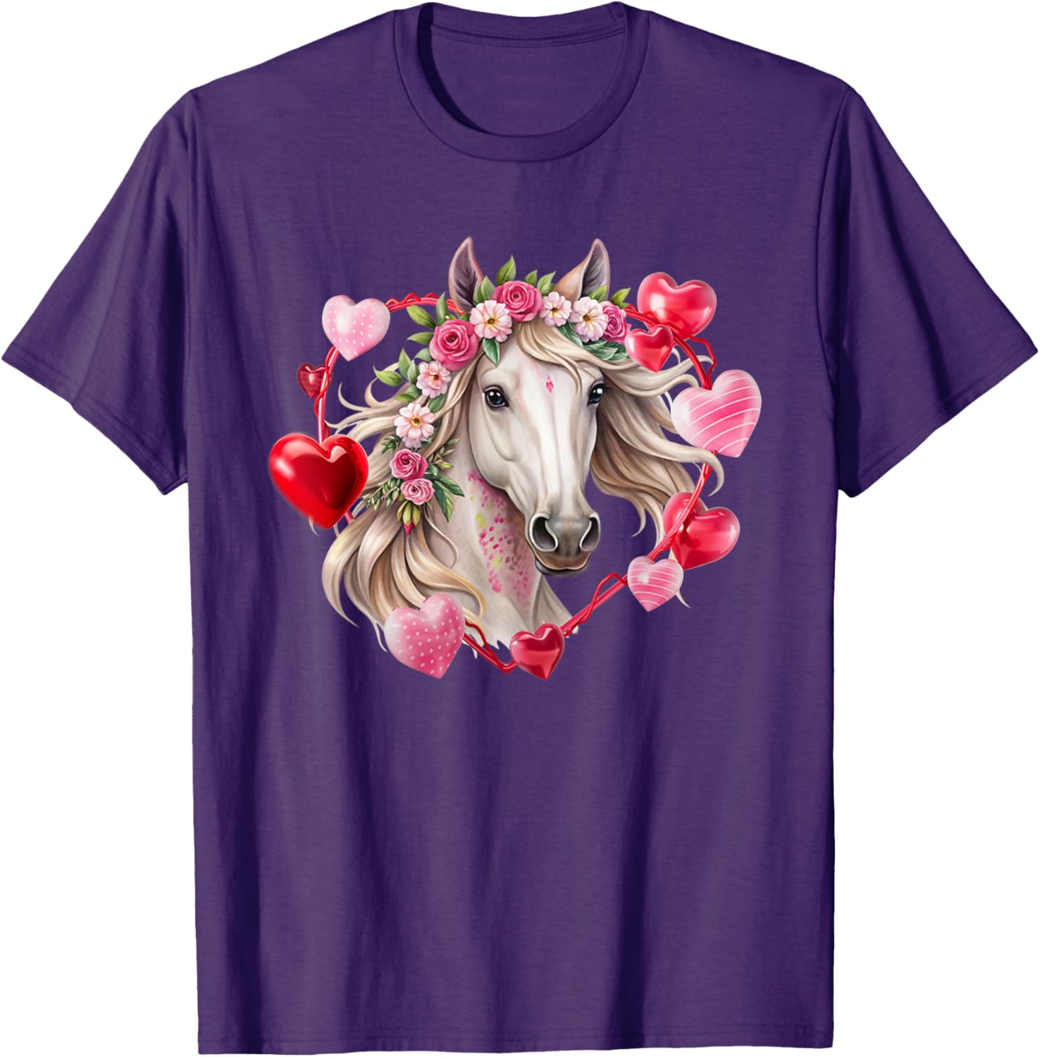 Happy Valentine's Day Equestrian T-Shirt with Horse and Hearts Design - 1