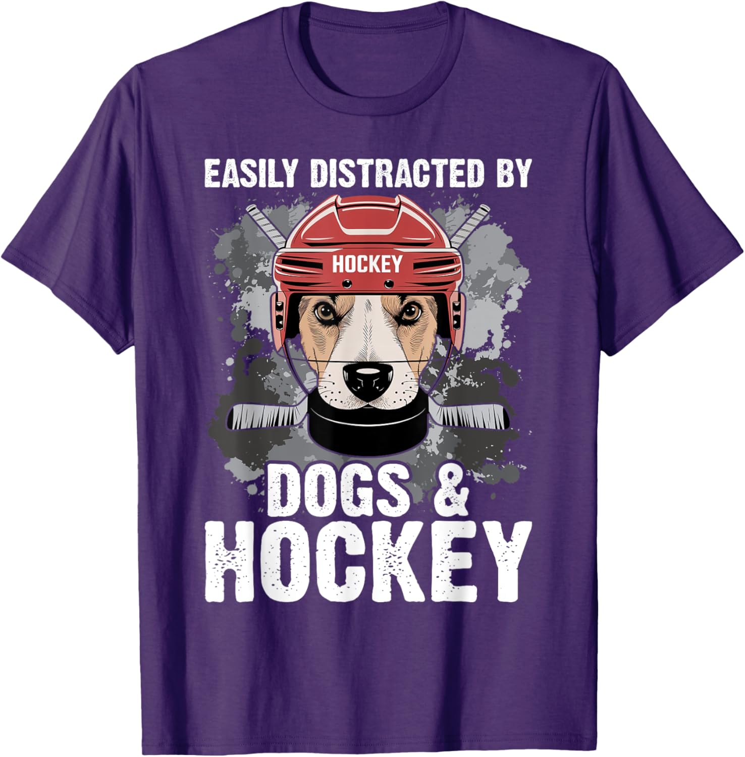 Funny Easily Distracted by Dogs and Hockey T-Shirt for All Ages - 8