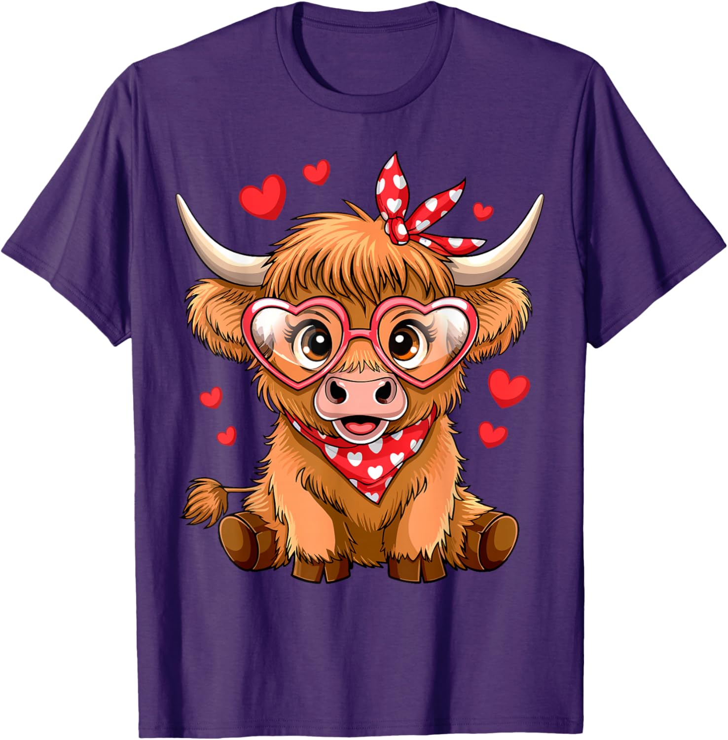Funny Highland Cow Valentine's Day T-Shirt with Heart Design for Women - 5