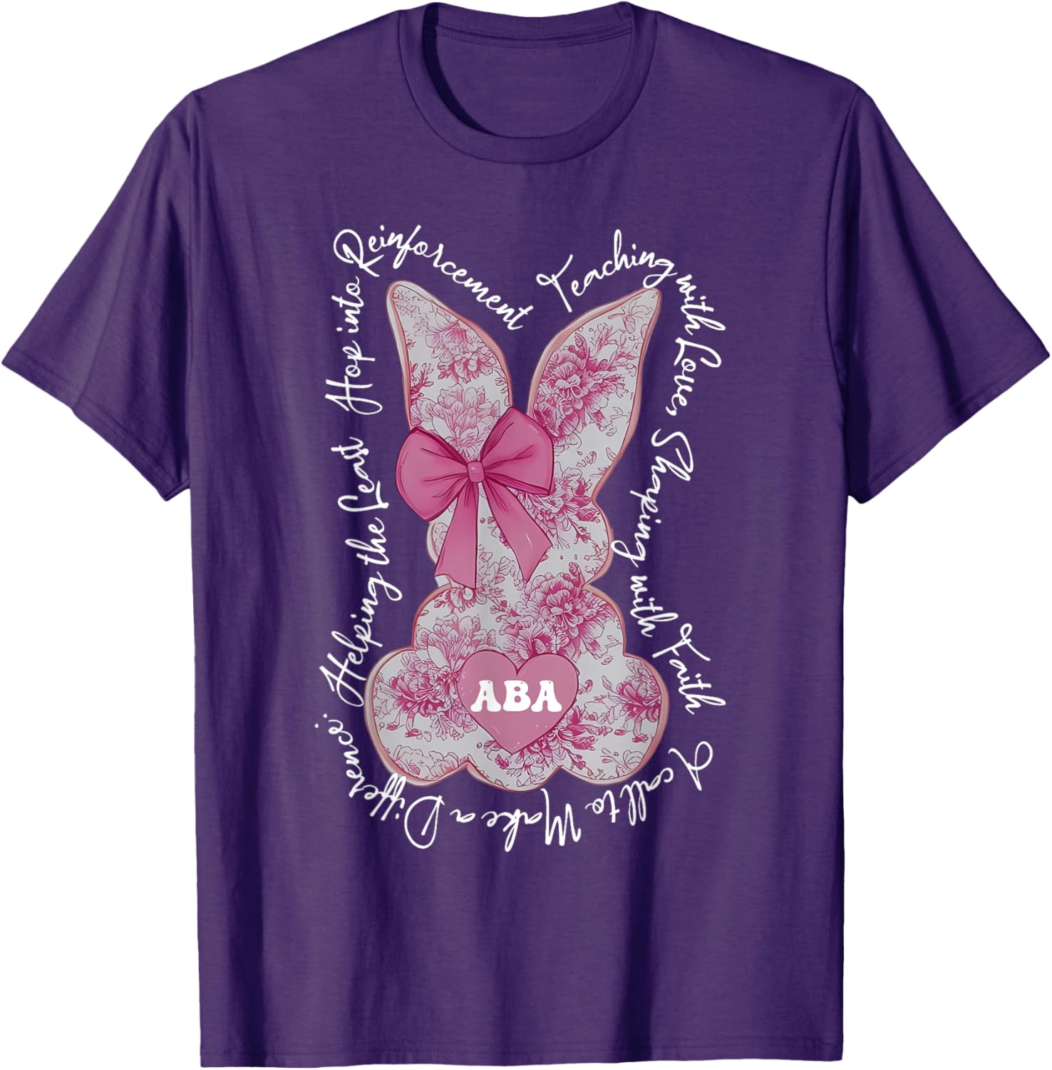 Coquette Pink Floral Bunny Easter T-Shirt for ABA Therapists and RBTs - 8