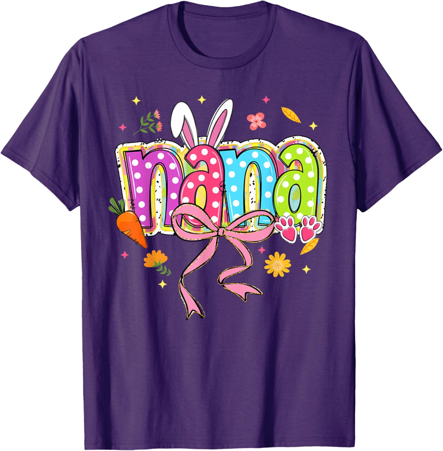 Coquette Bow Nana Bunny Easter T-Shirt for Grandma with Boho Florals - 13