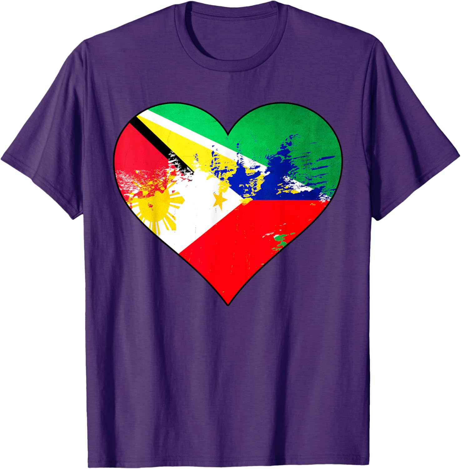 Guyanese and Filipino Heart Heritage Flag T-Shirt for Pride and Comfort - 8