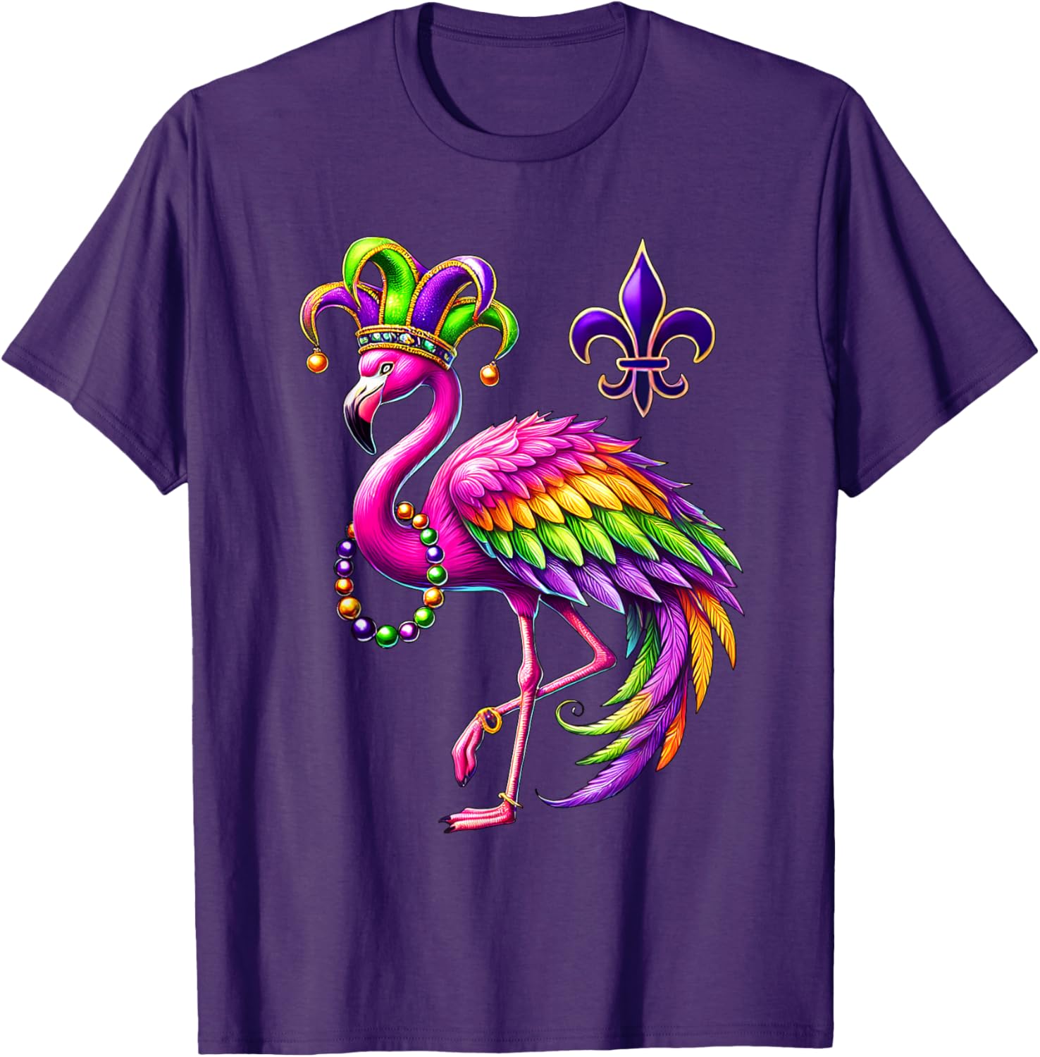 Jester Pink Flamingo Mardi Gras T-Shirt Fun Carnival Animal Shirt - 3