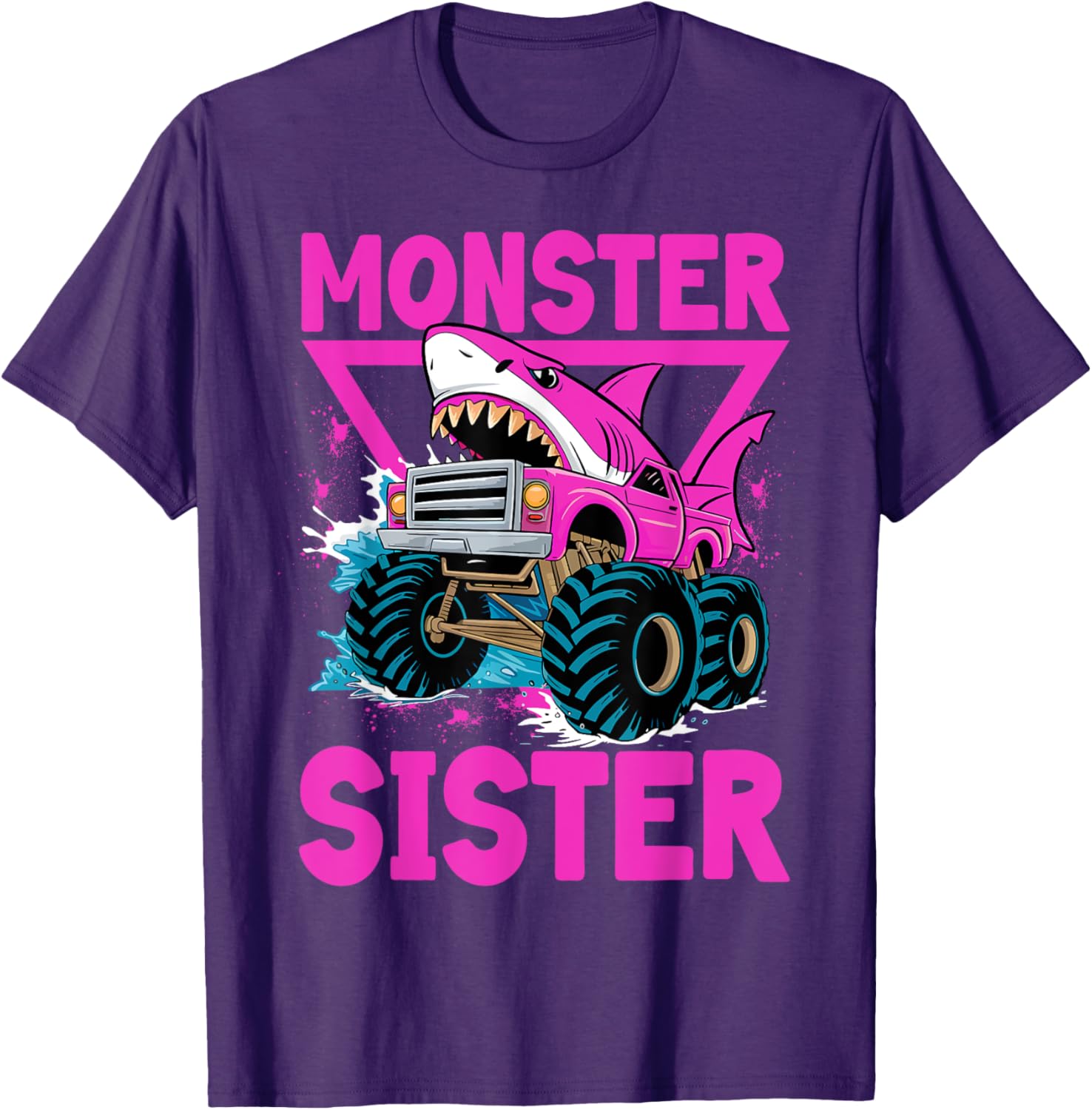 Pink Shark Monster Truck T-Shirt for Girls - Fun Sister Jam Shirt - 4