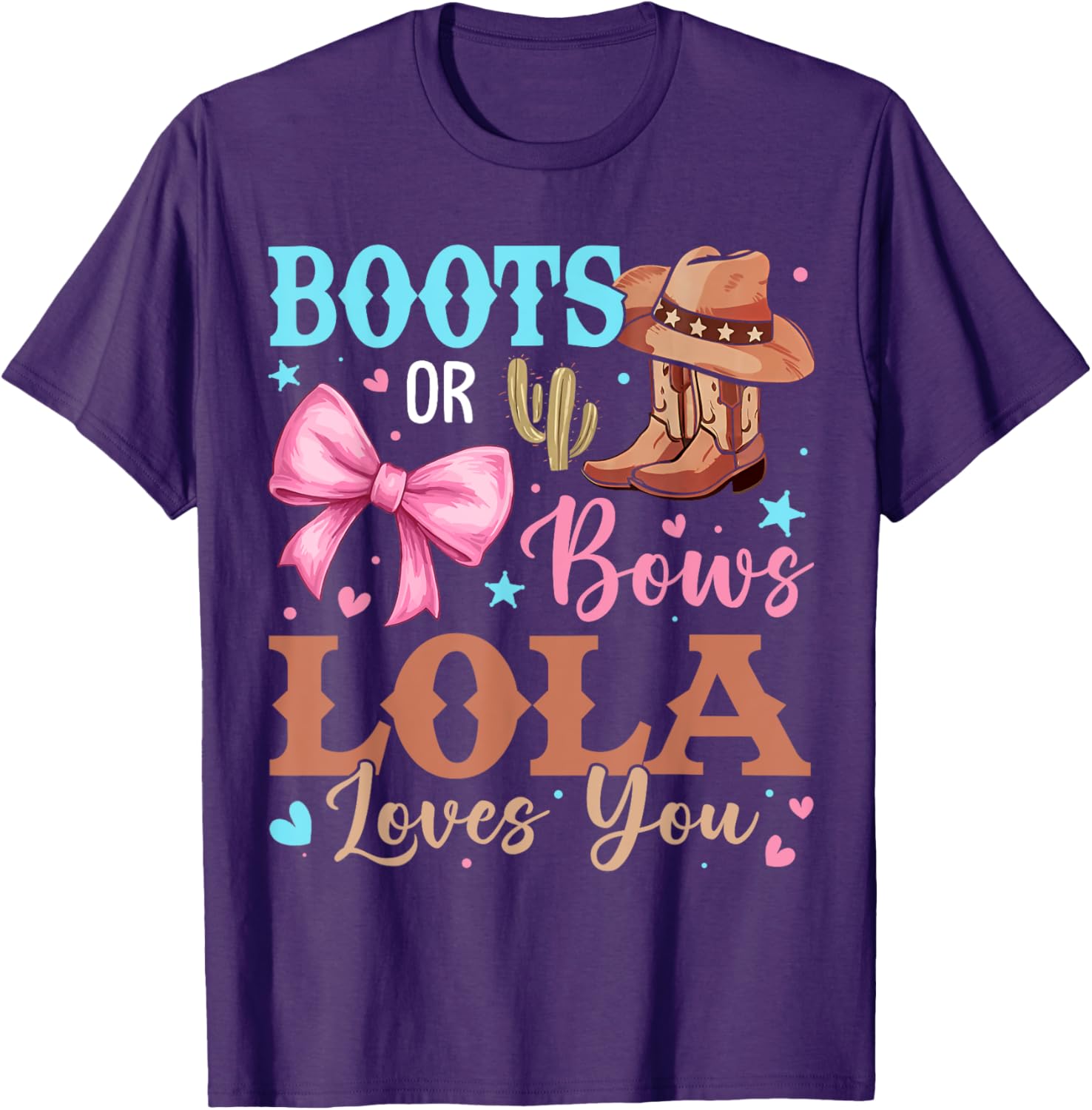 Boots or Bows Gender Reveal T-Shirt for Fun Celebrations by Lola Loves You - 1
