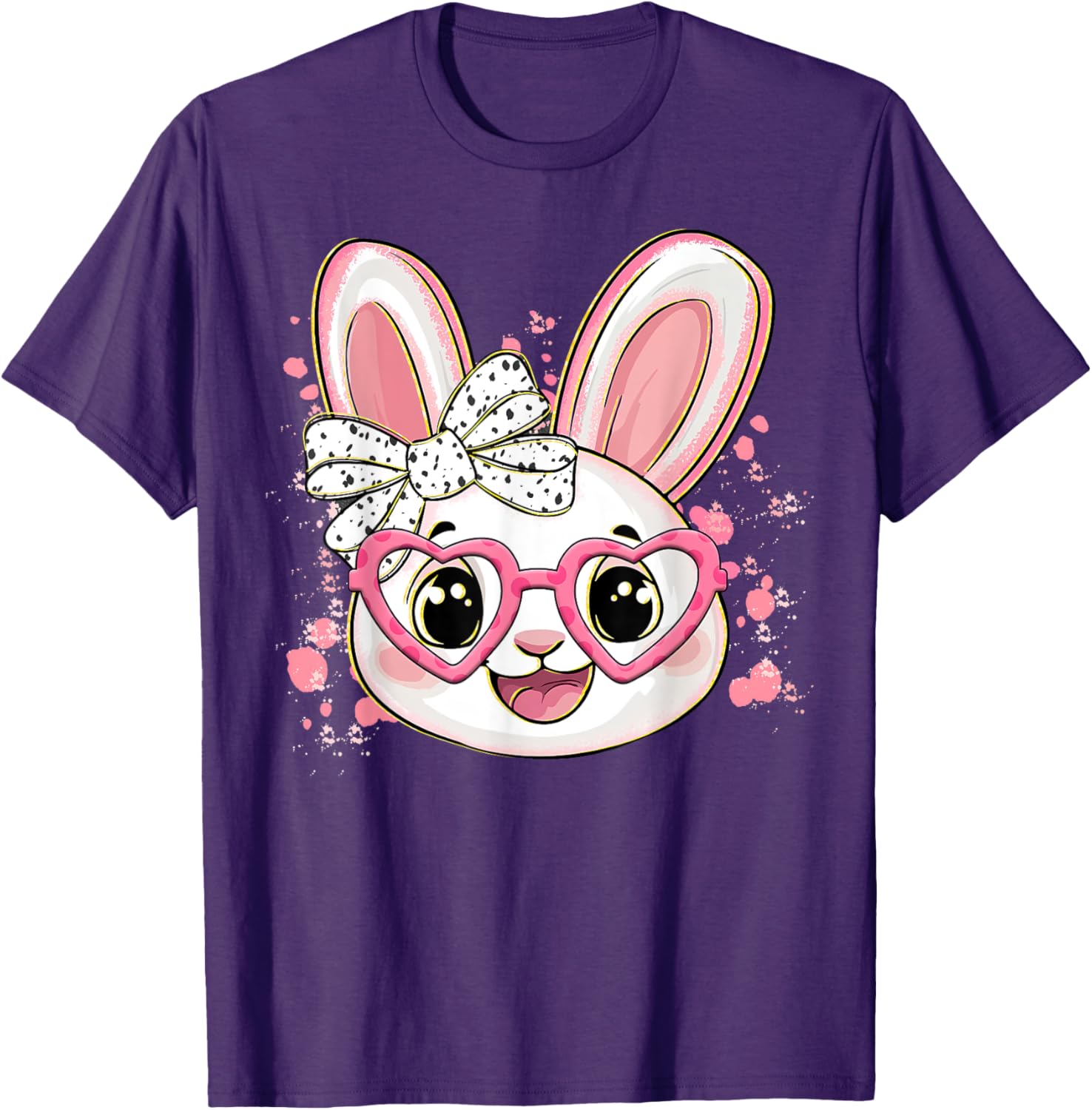 Happy Easter Bow Bunny Glasses T-Shirt for Women and Girls - 19