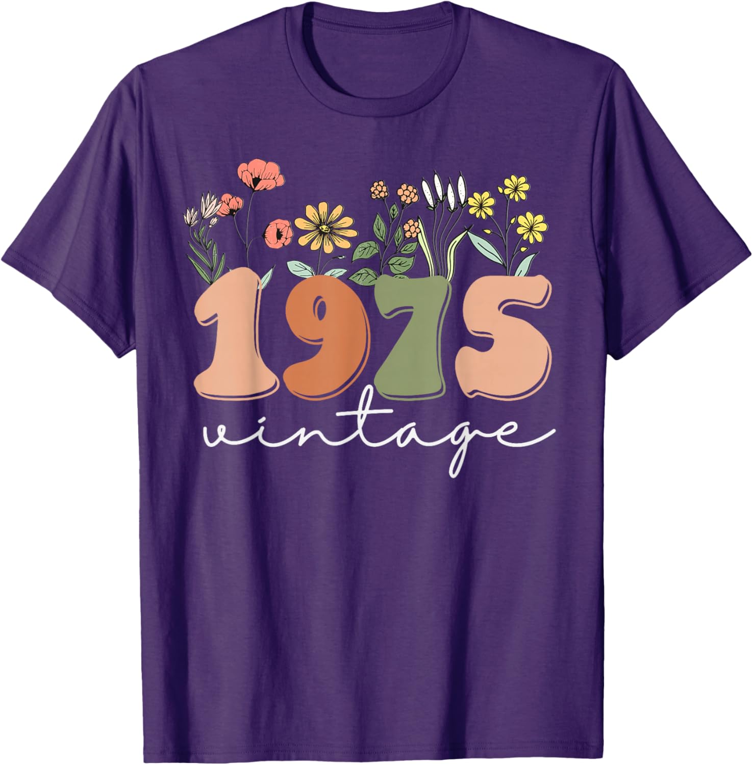 Vintage 1975 50th Birthday Wildflower T-Shirt for Women - 2