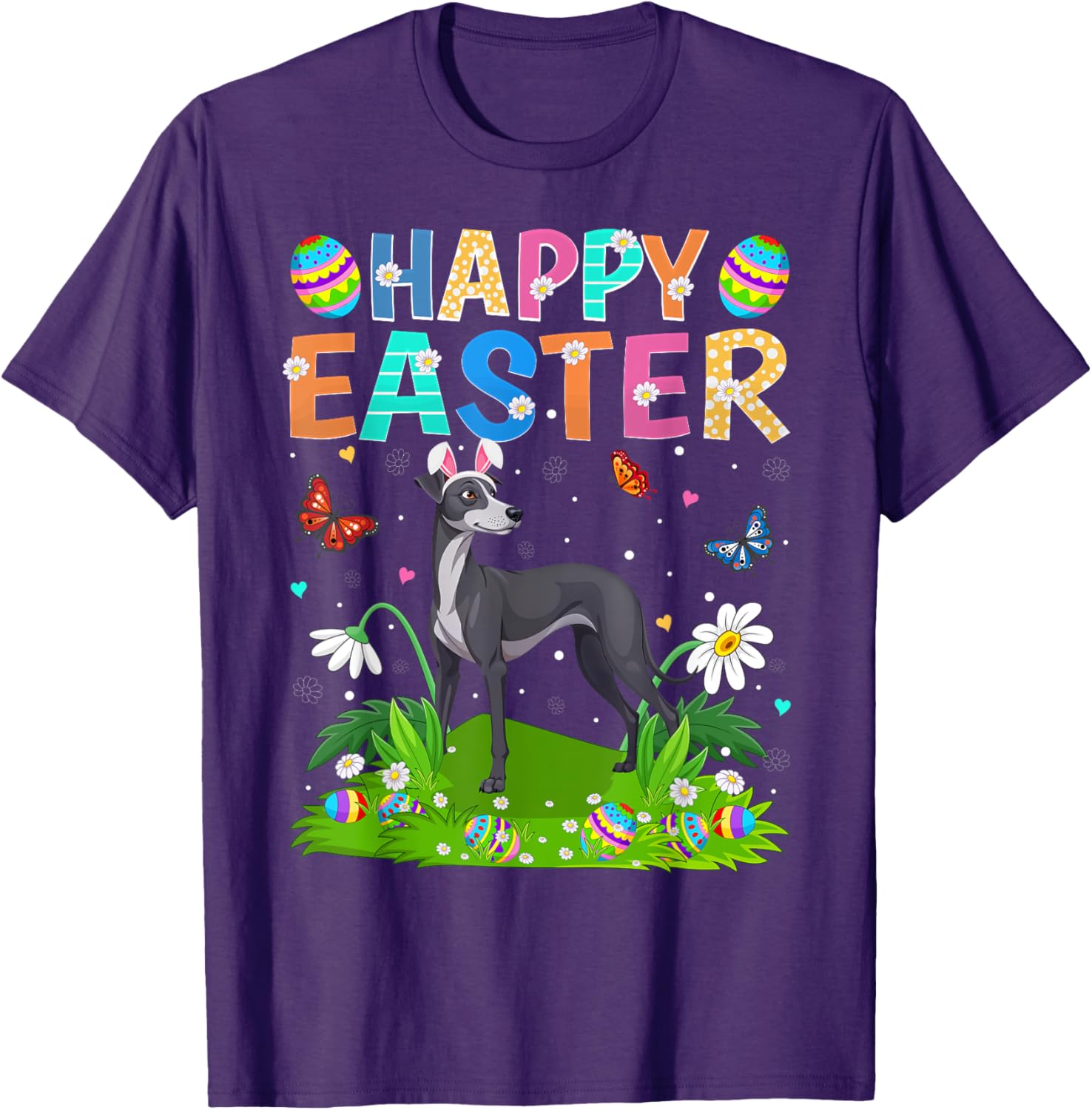 Greyhound Easter Egg Hunt T-Shirt with Bunny Ears for Dog Lovers - 21