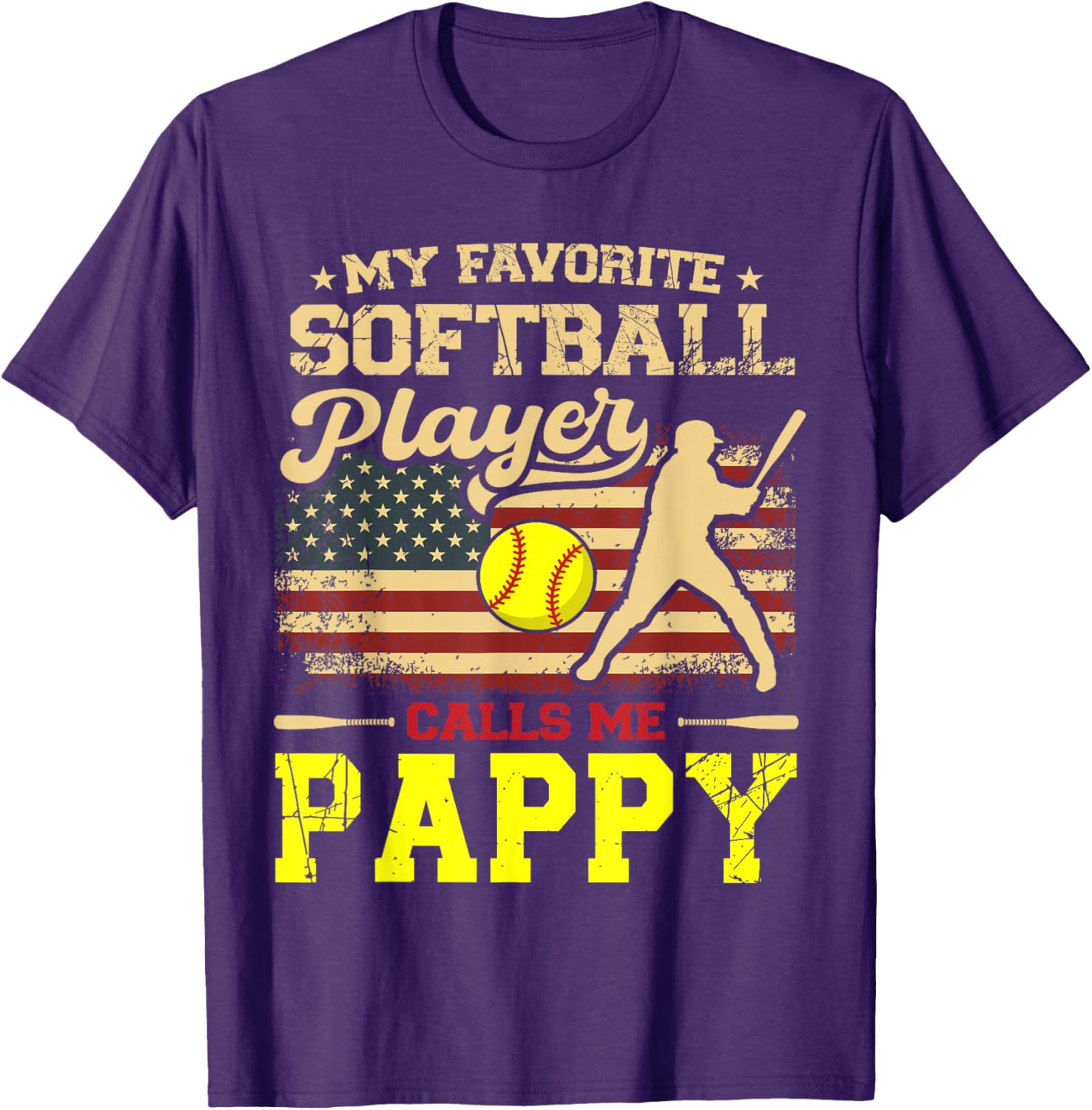 My Favorite Softball Player Calls Me Pappy US Flag T-Shirt for Fans - 8