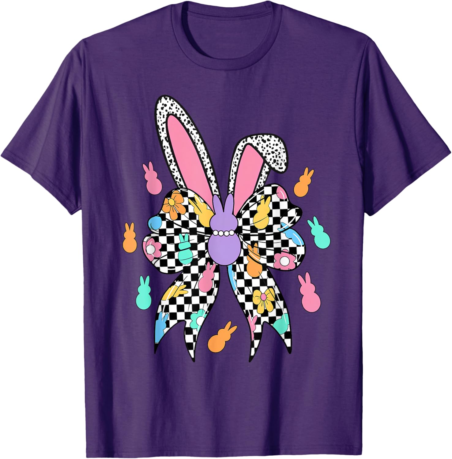 Happy Easter Bunny Bow Ears T-Shirt for Women and Girls – Cute Coquette Style - 5