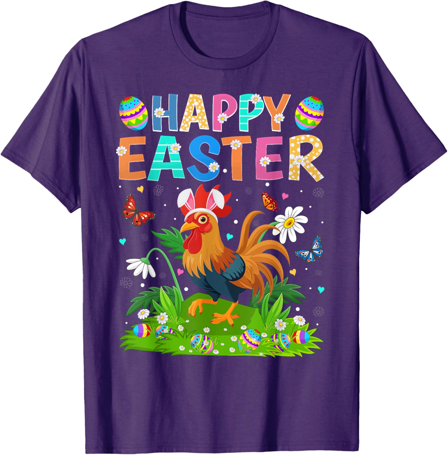 Rooster Happy Easter Egg Hunt Bunny Ear T-Shirt for Easter Sunday Fun - 8
