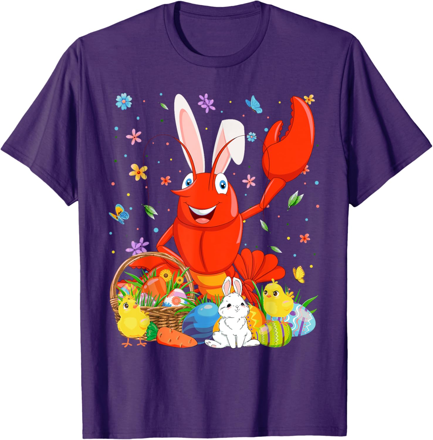 Cute Crawfish Bunny Ears Easter Eggs Basket T-Shirt for Happy Easter Day - 15