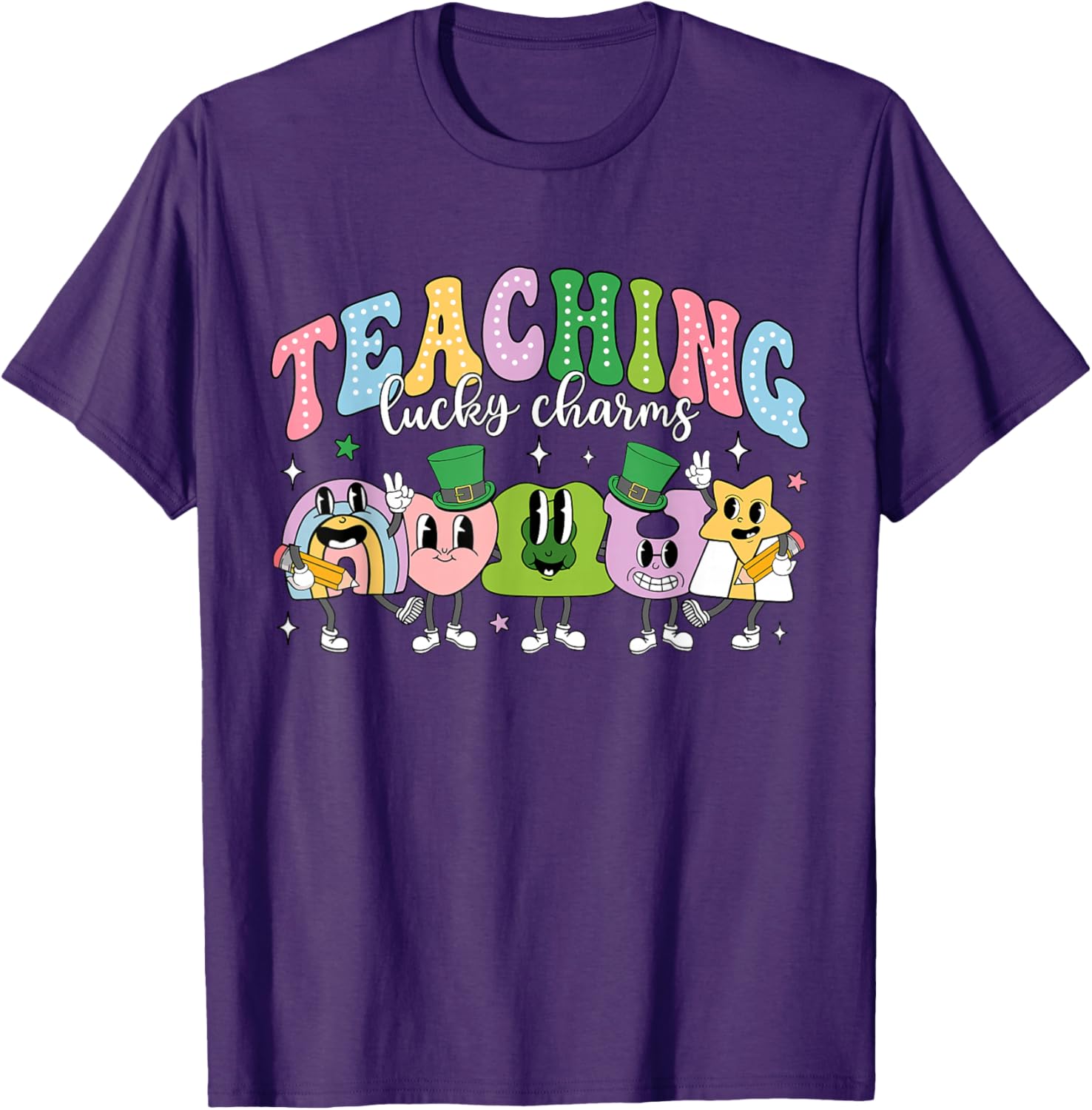 Funny Retro St Patricks Day T-Shirt for Teachers with Lucky Charms Design - 4