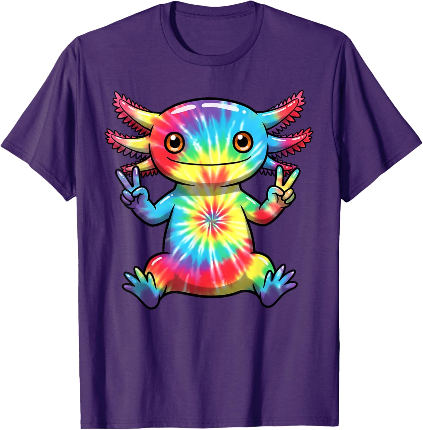 Cute Axolotl Peace Sign Tie-Dye T-Shirt for Colorful Hippie Vibes - 28