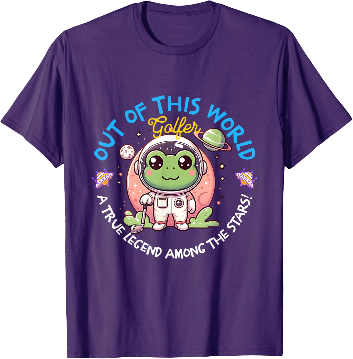 Out Of This World Golfer Frog Astronaut T-Shirt for Fun Golf Lovers - 13