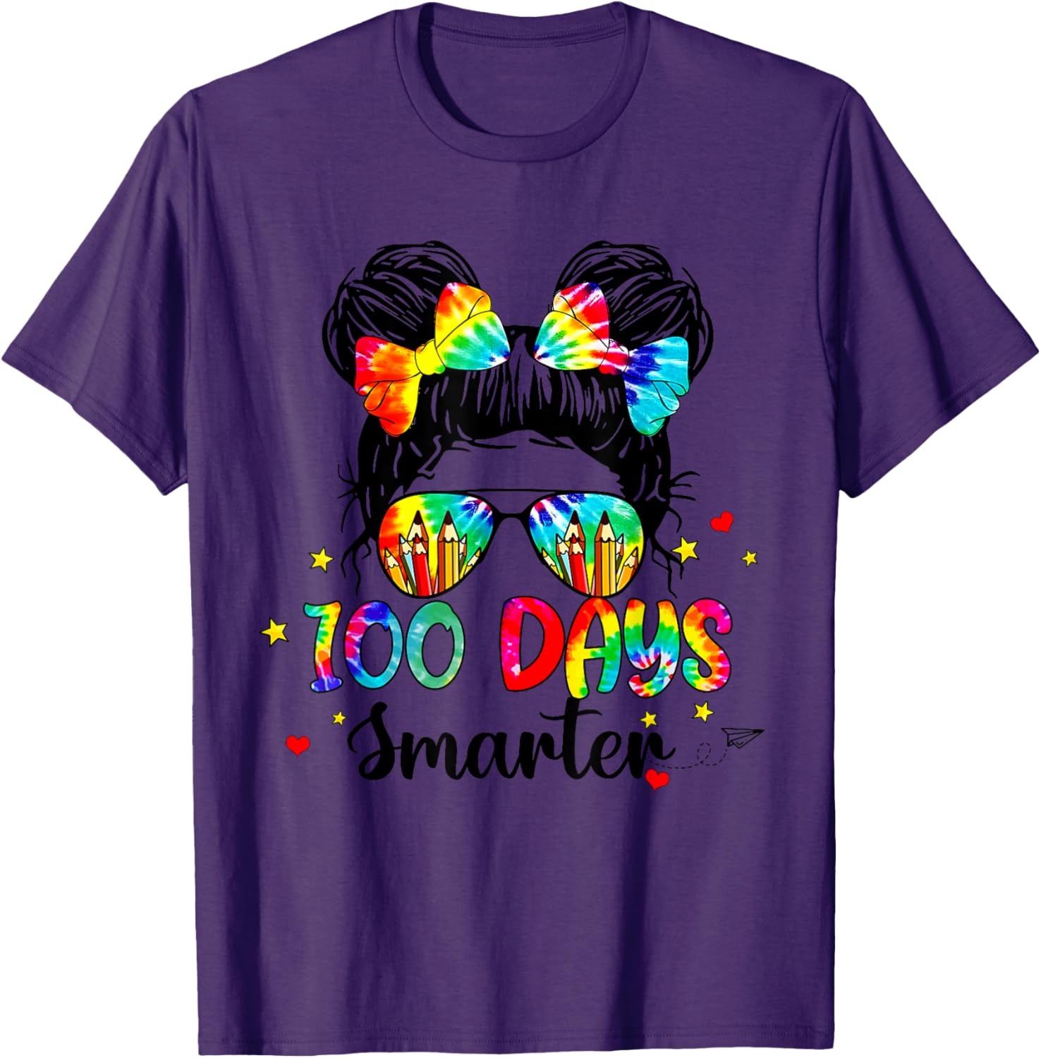Cute Tie Dye Messy Bun 100 Days of School Shirt for Kids - 18