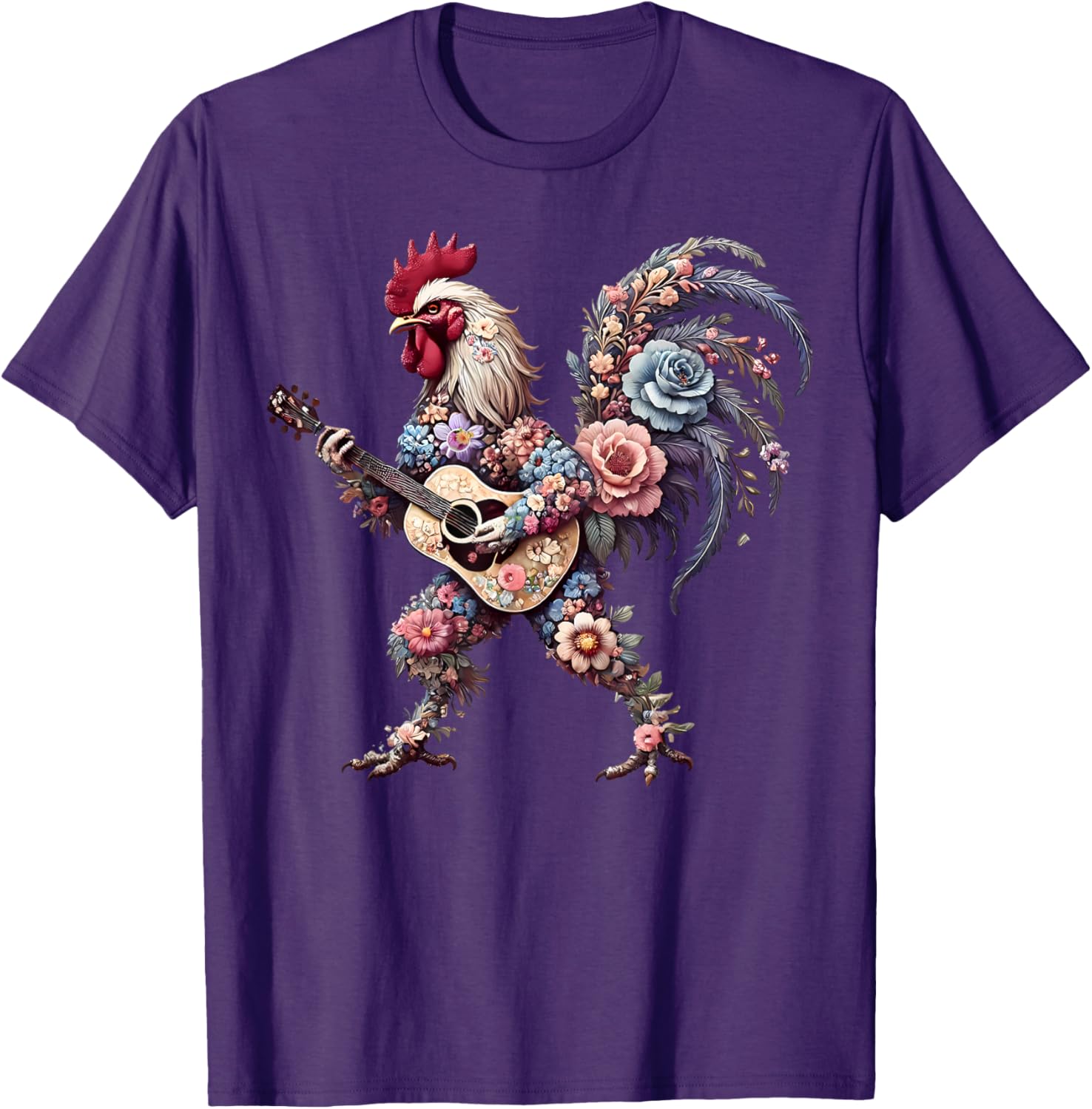 Funny Floral Rooster Guitarist T-Shirt Perfect for Music Lovers - 4
