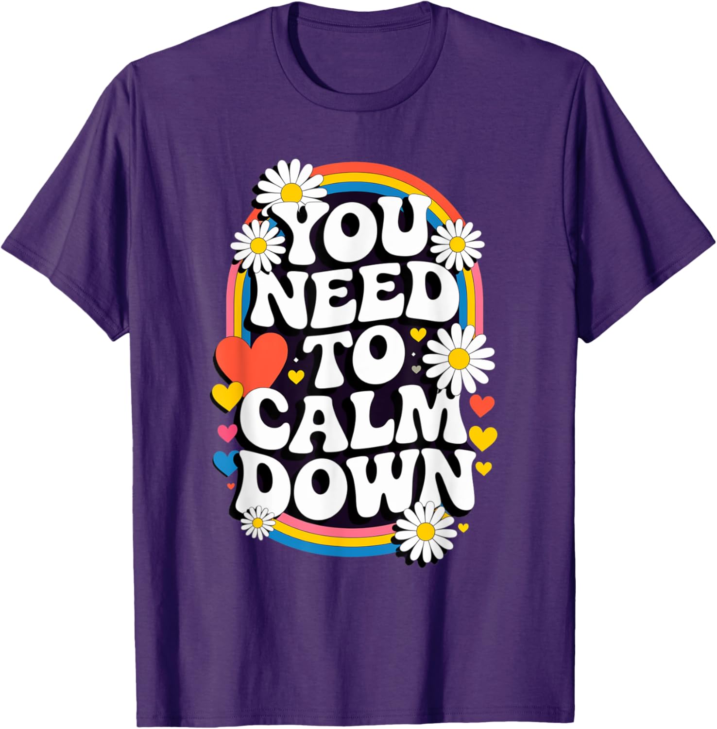 Groovy Rainbow Daisy T-Shirt for Calm Vibes and Fun Gifts - 25