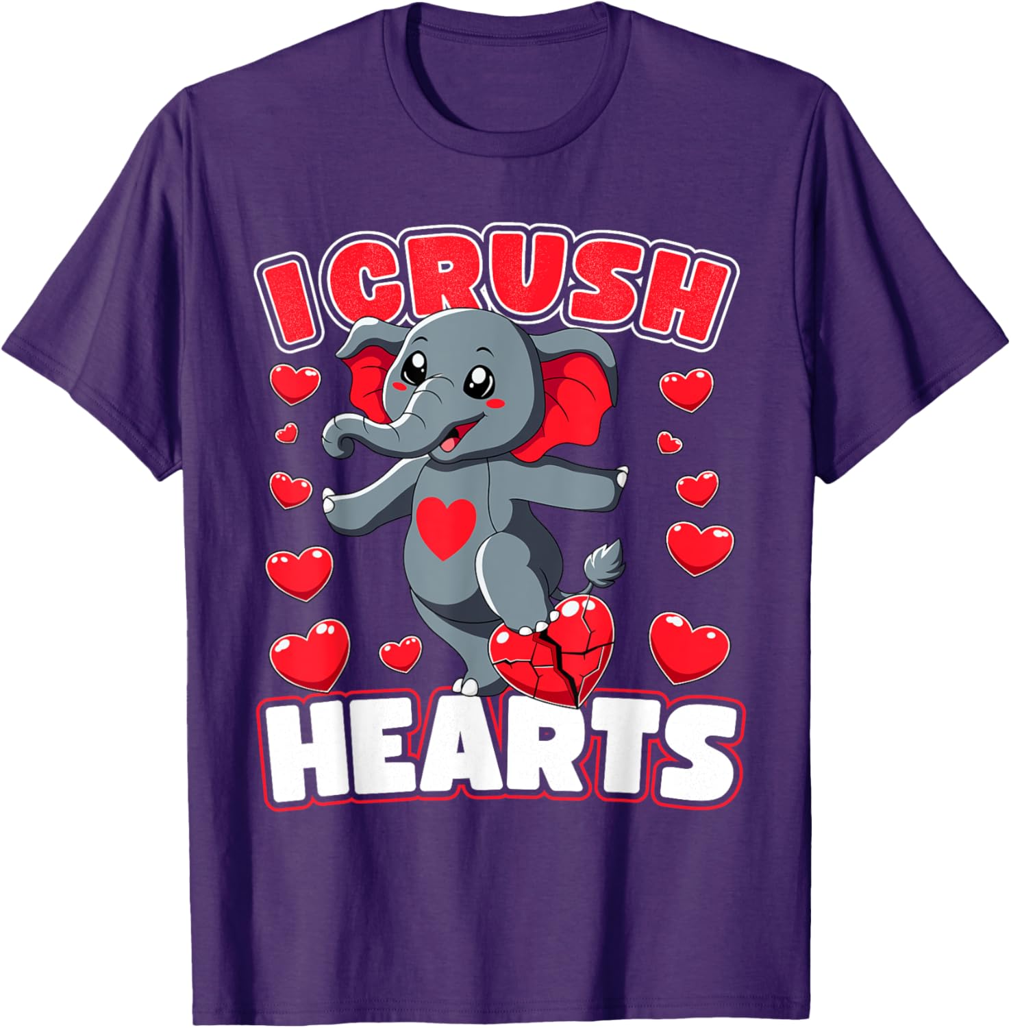 I Crush Hearts Elephant Valentine's Day T-Shirt for Boys and Toddlers - 5