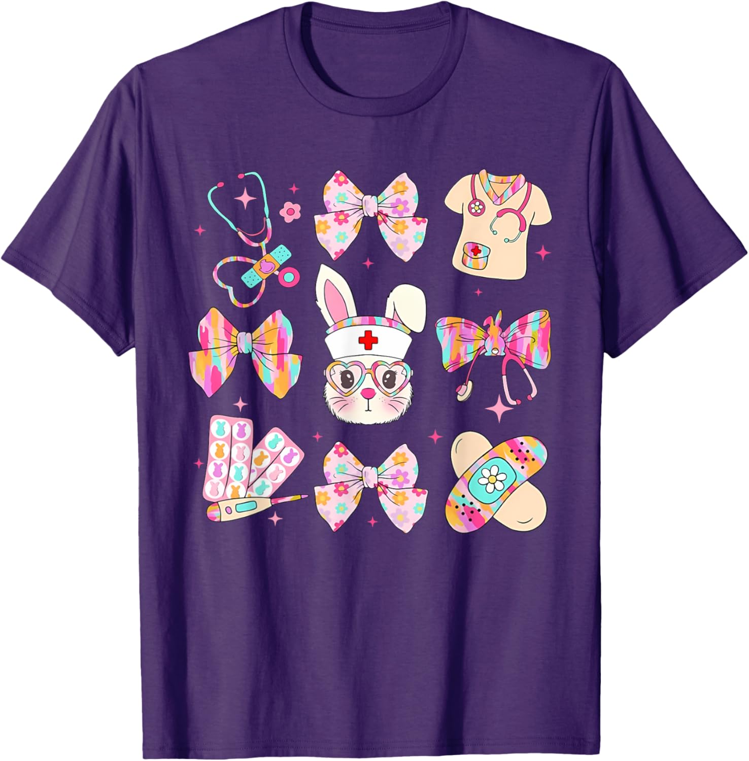 Easter Bunny T-Shirt for Nurses with Coquette Bow - Happy Easter Style - 23