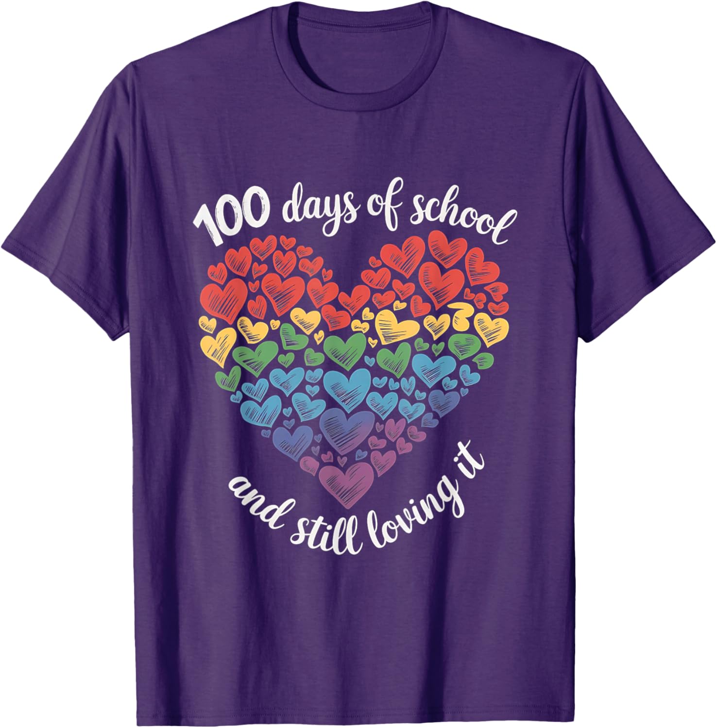 100th Day of School Rainbow Hearts T-Shirt for Kids and Teachers - 17