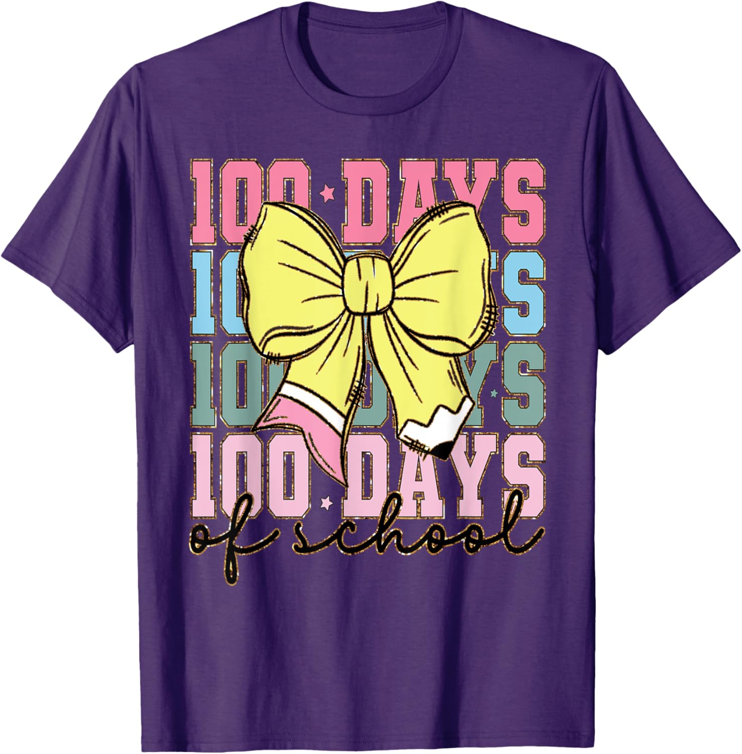 Cute 100 Days of School Coquette Bow T-Shirt for Girls - 10