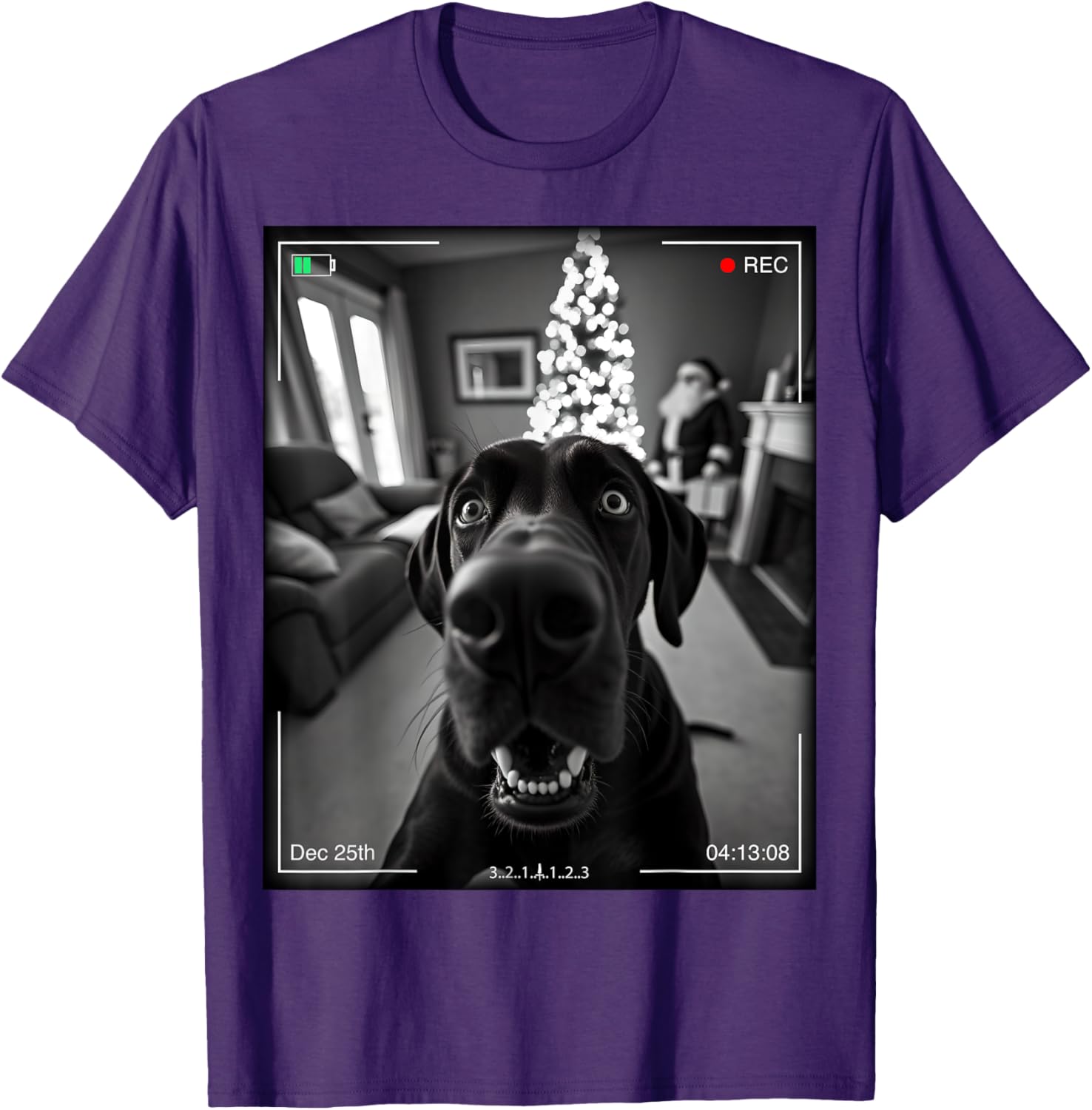 Great Dane Catches Santa on Camera Christmas T-Shirt for Dog Lovers - 1
