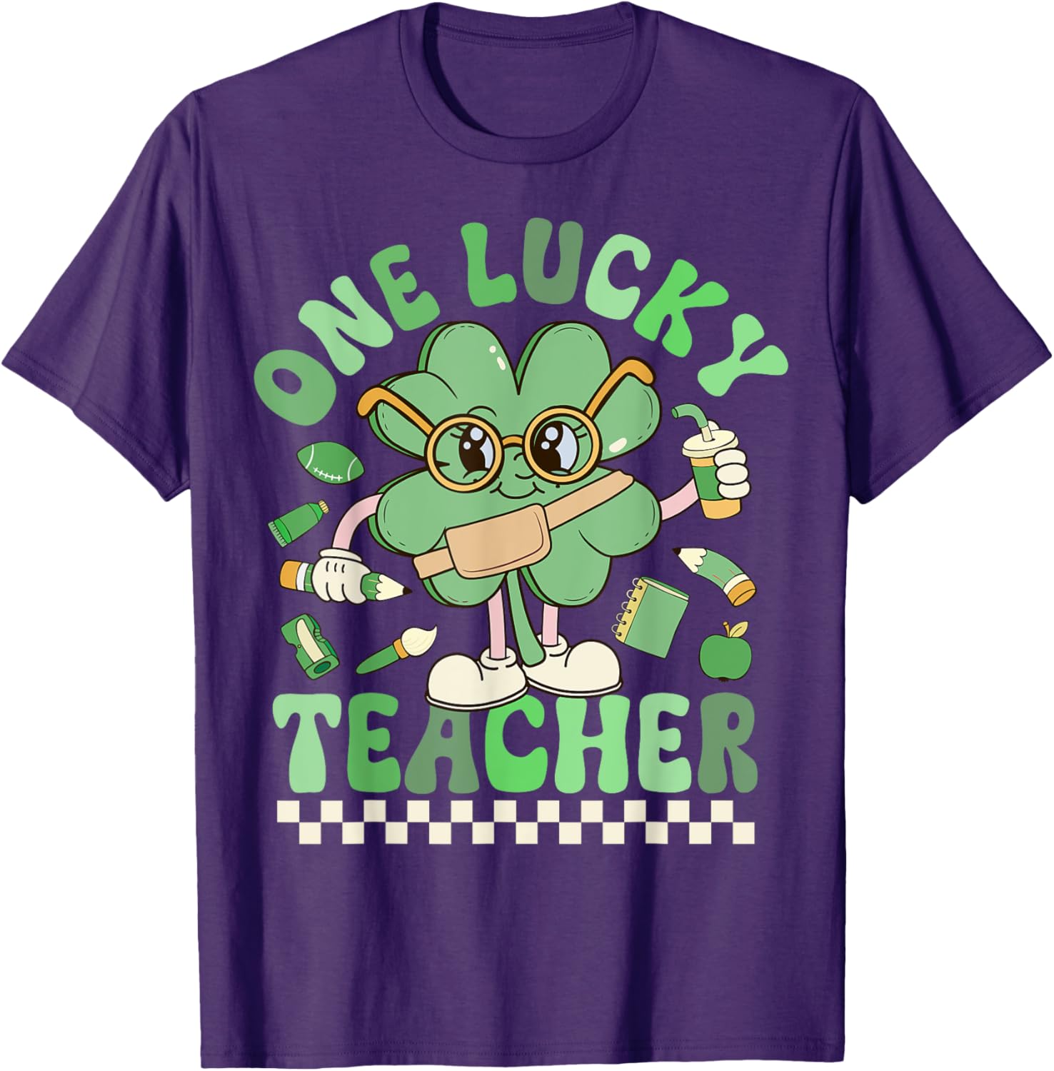 One Lucky Teacher Groovy Shamrock St Patricks Day T-Shirt for Fun Celebrations - 9